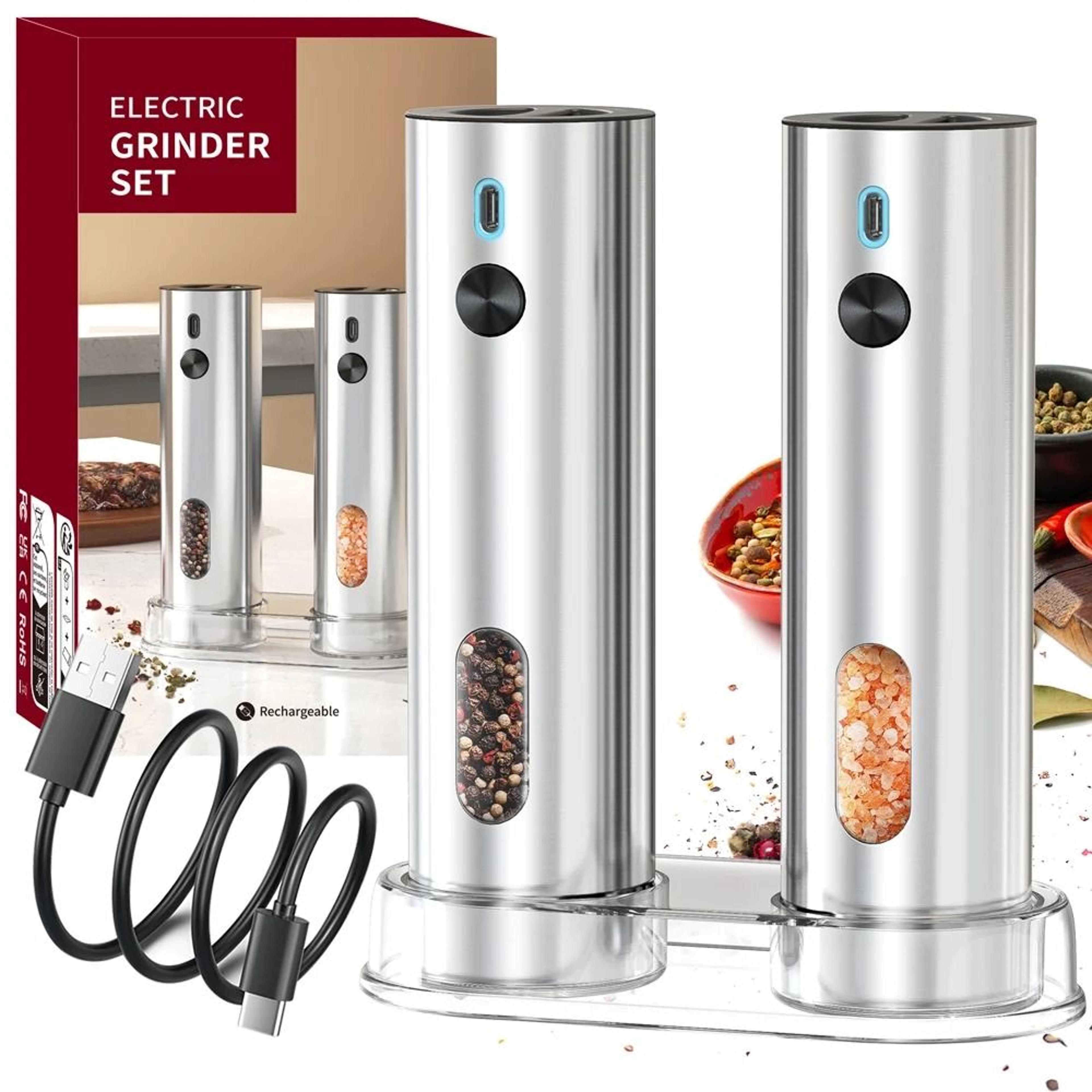 stainless steel electric pepper grinder | usb rechargeable automatic mill set