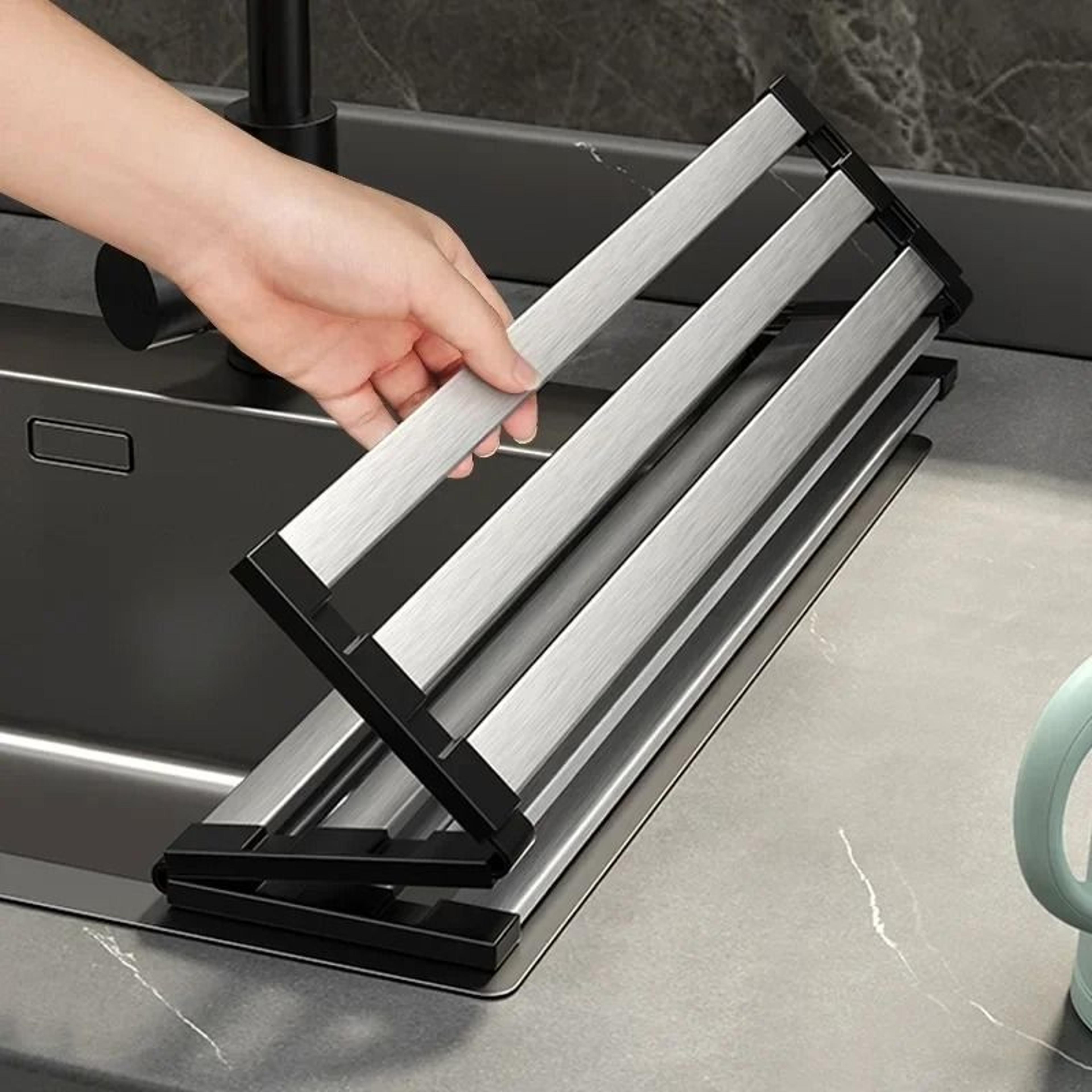 304 stainless steel kitchen sink drain rack | retractable dish storage basket