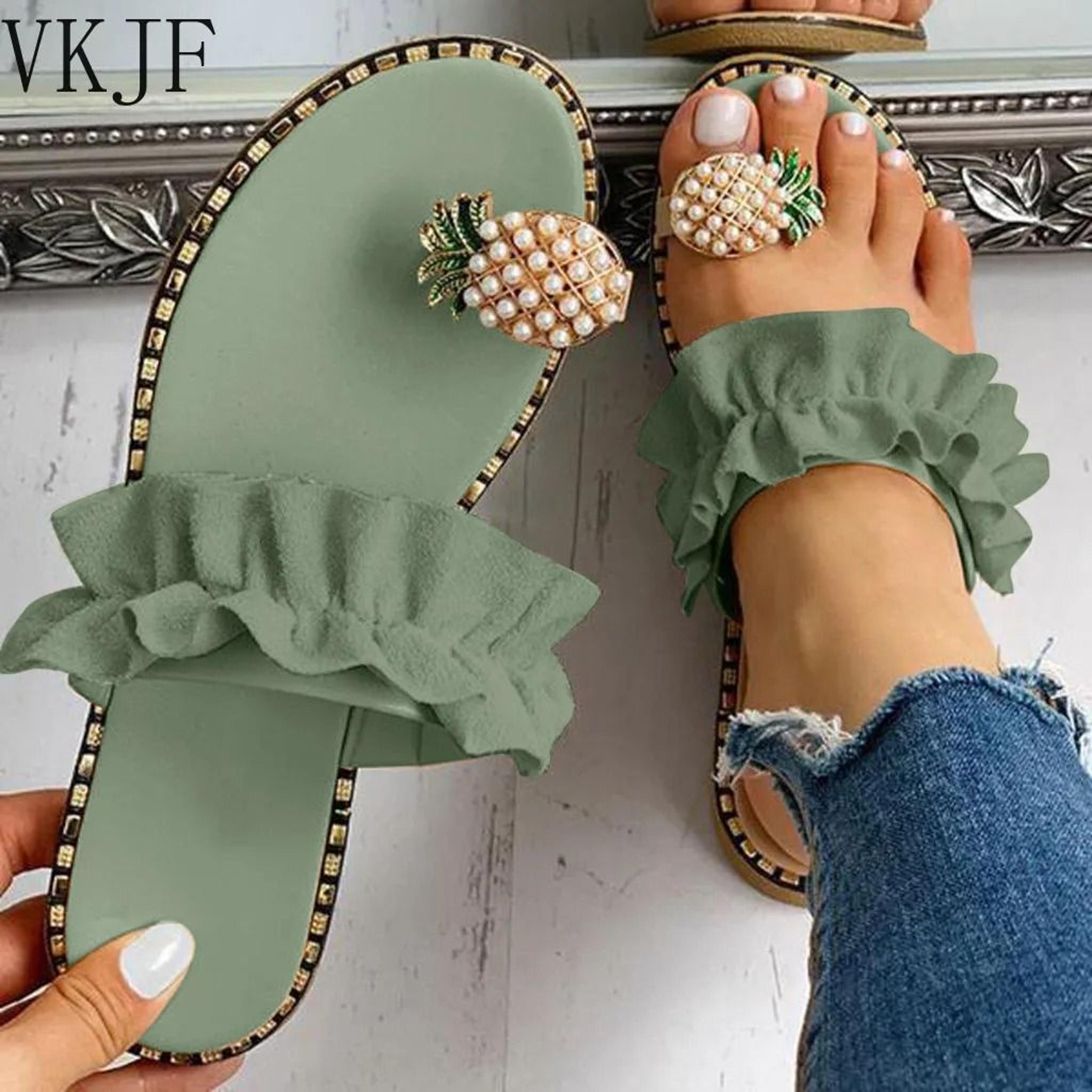 bohemian pineapple pearl flat sandals | summer beach slipper