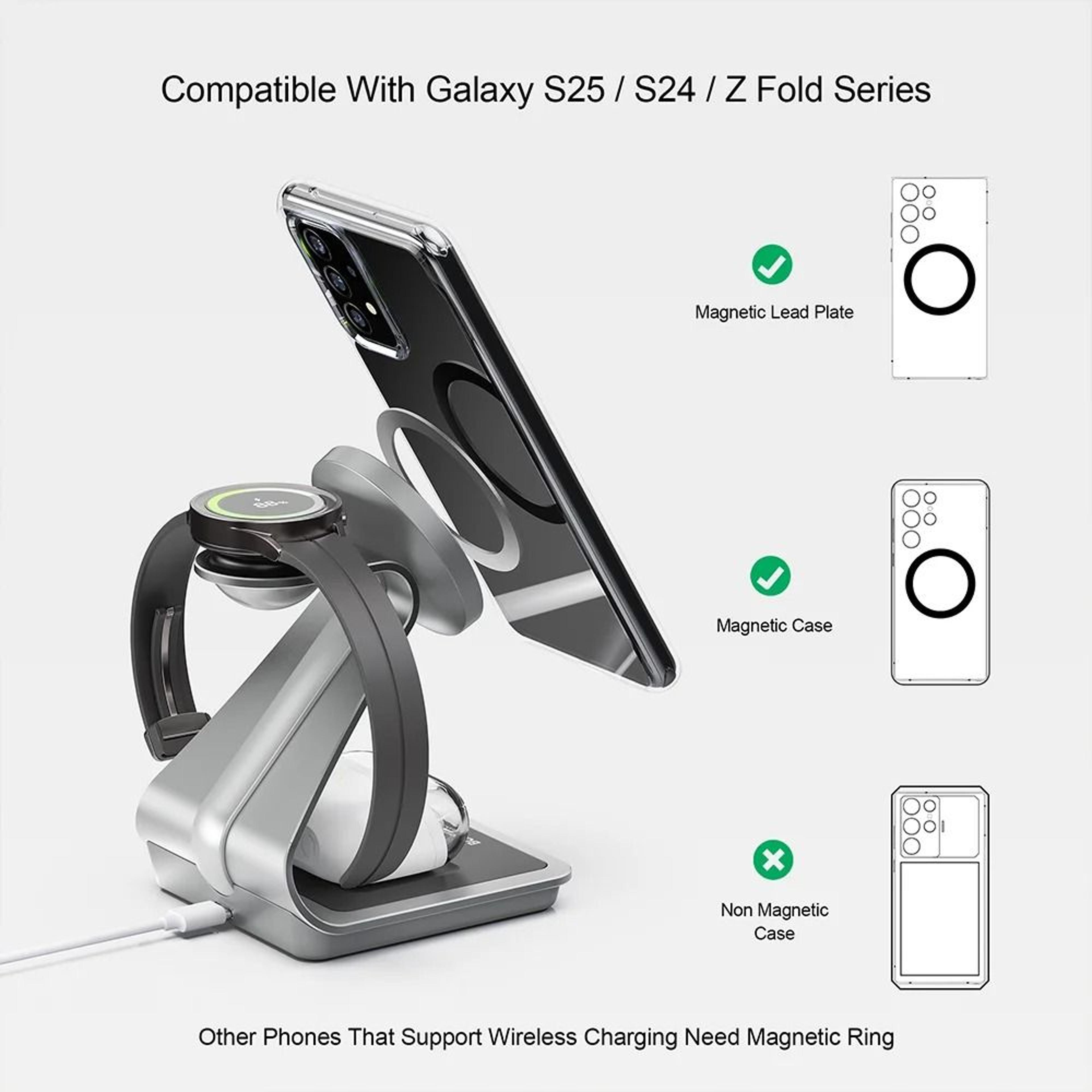 3-in-1 metal fast wireless charging stand