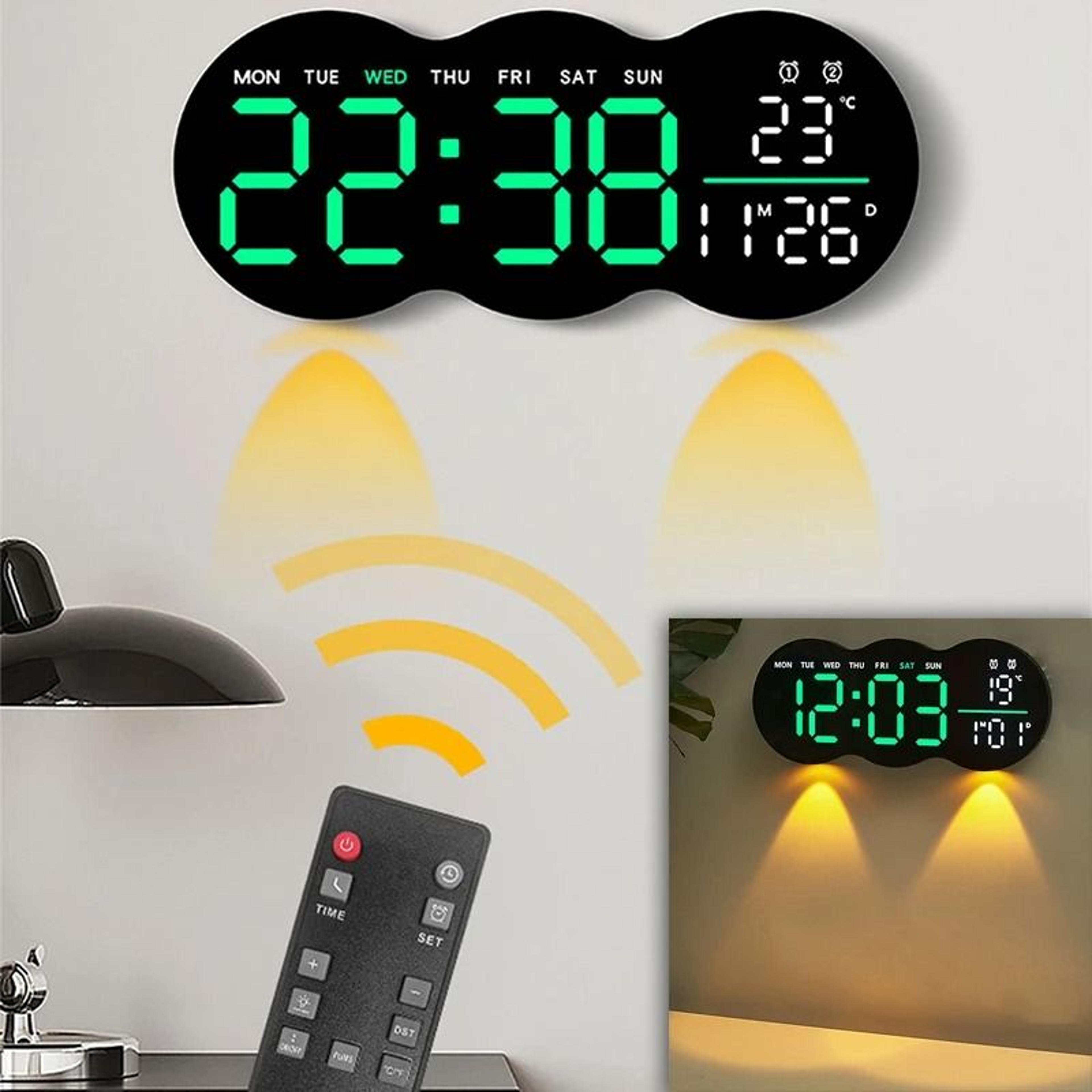 large digital led wall clock with ambient aura