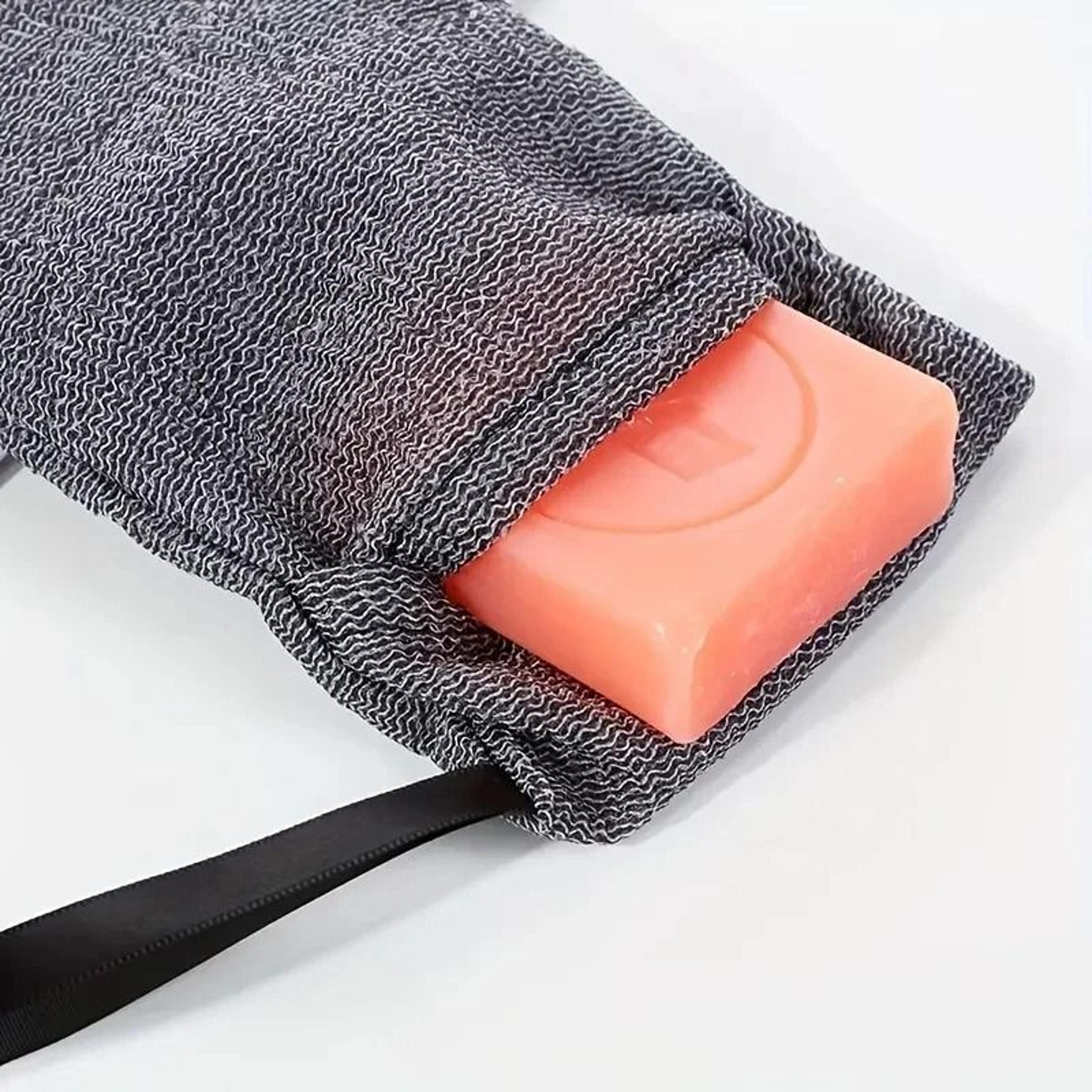 foaming net and mesh soap bag for bath, shower, and facial cleansing