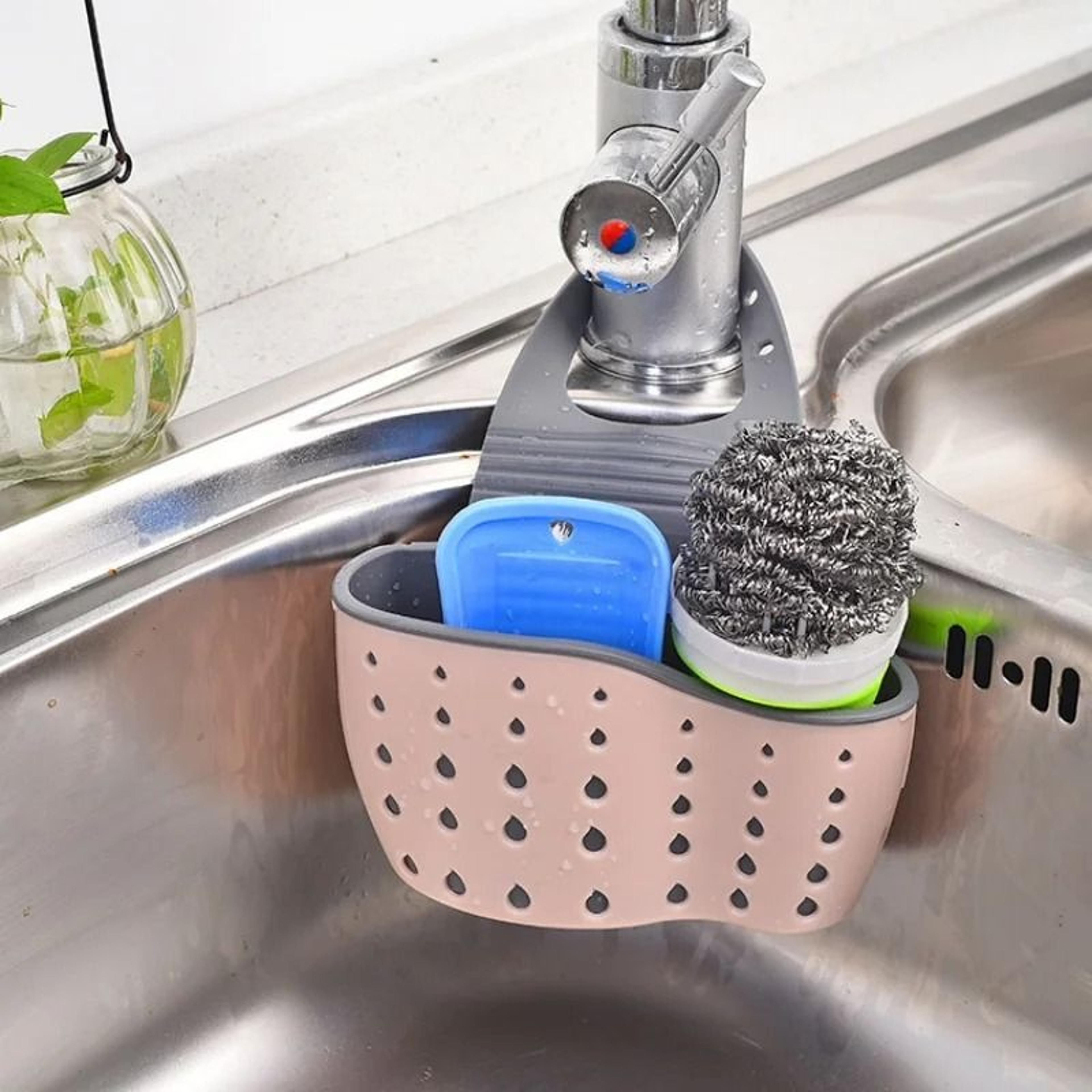 adjustable snap-on sink draining bag – double-layer kitchen sponge holder
