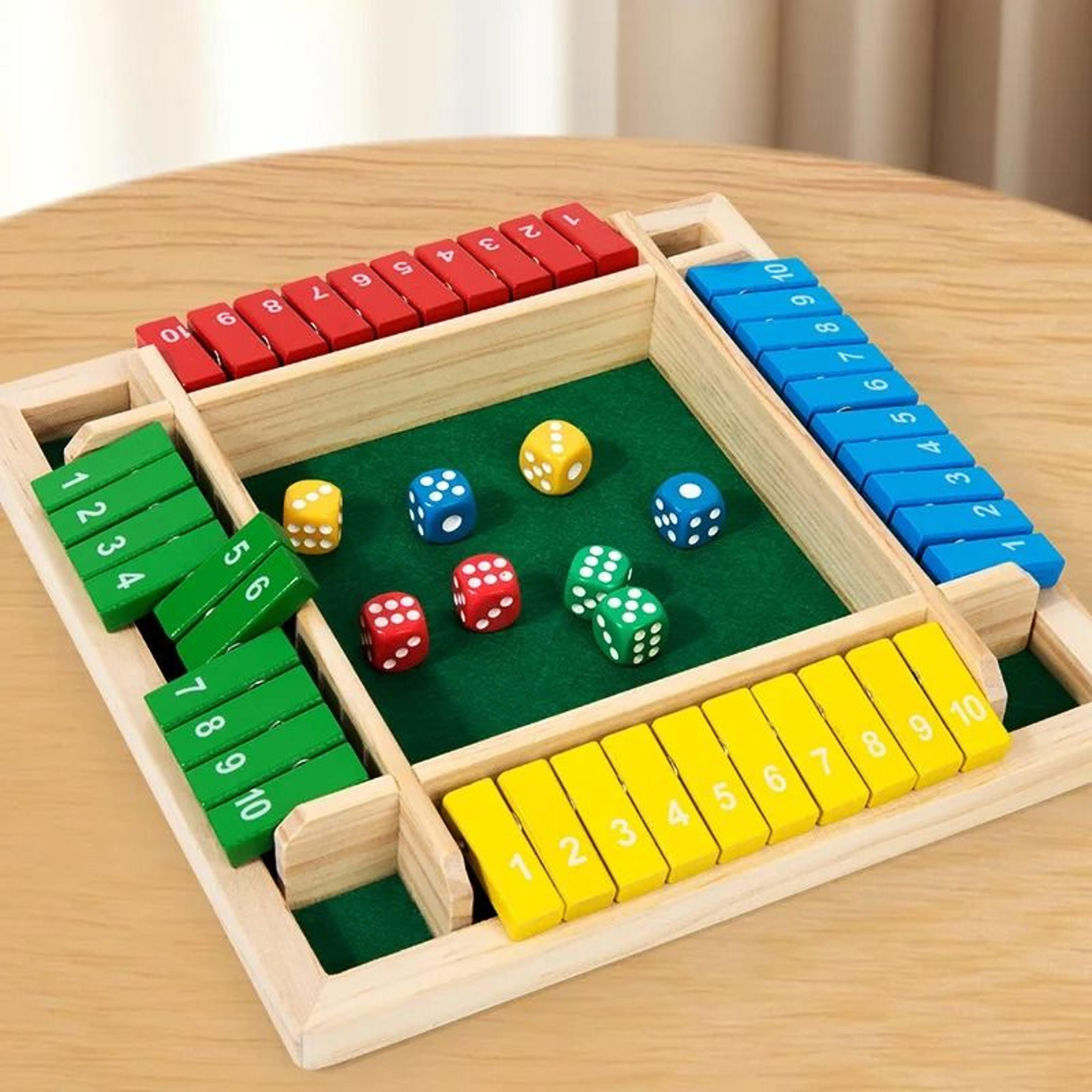 classic wooden shut the box dice game – 4-player strategy board for family & social gatherings