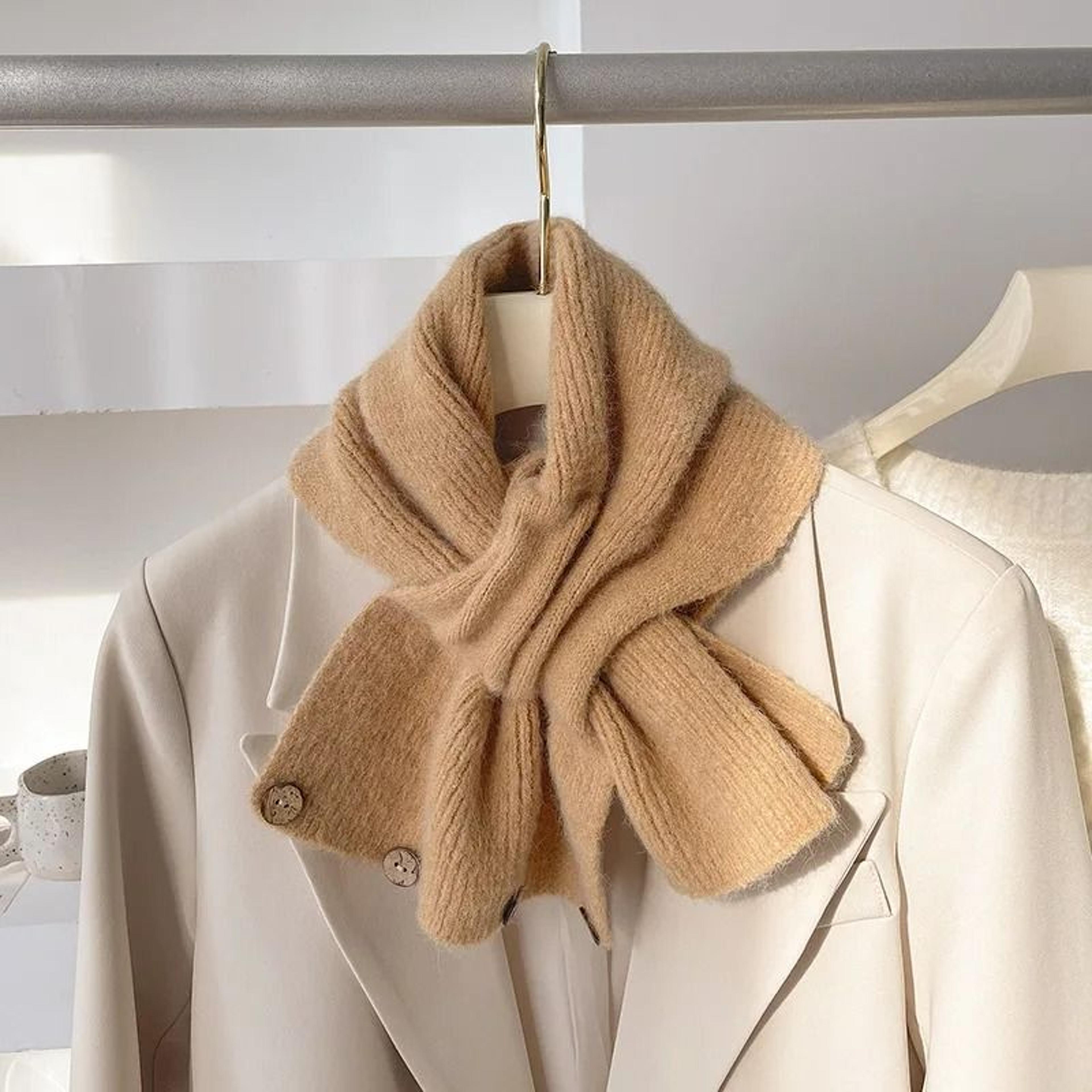 korean edition cross-knit scarf – stylish color-blocked thermal button neck cover