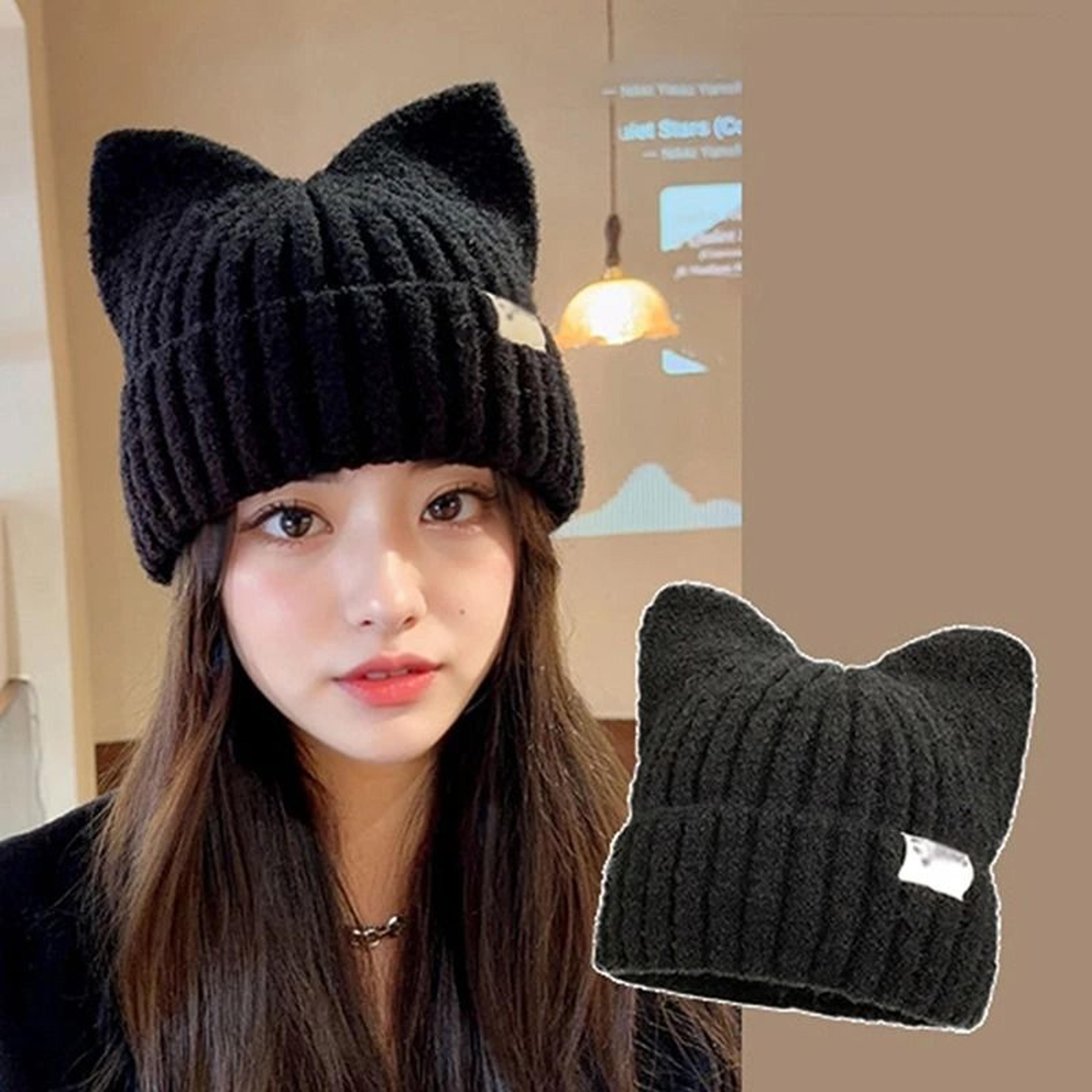 cute cat ears beanie – sweet & versatile thermal knitted hat for women