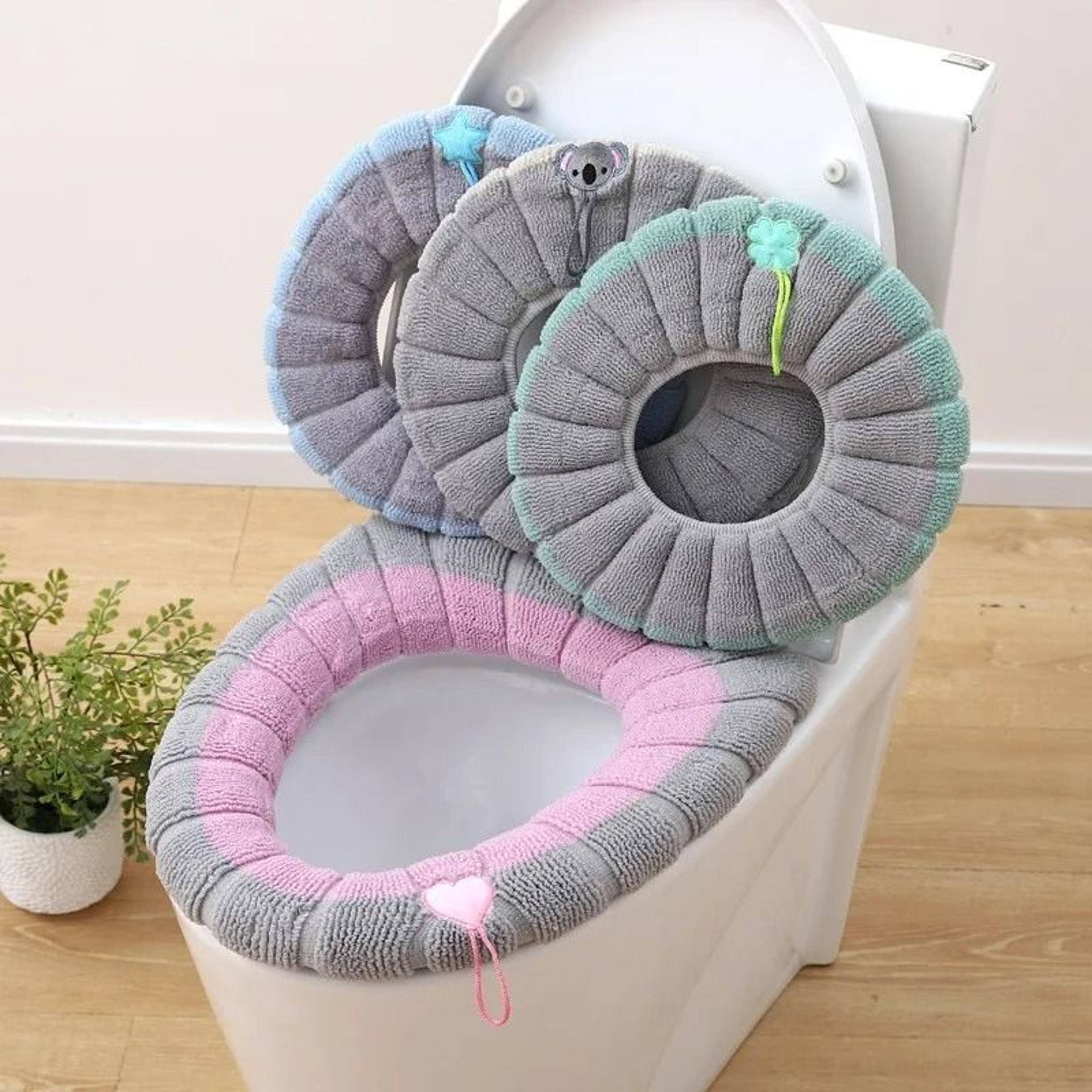 cartoon handle plush toilet seat cover – extra thick thermal cushion for winter comfort
