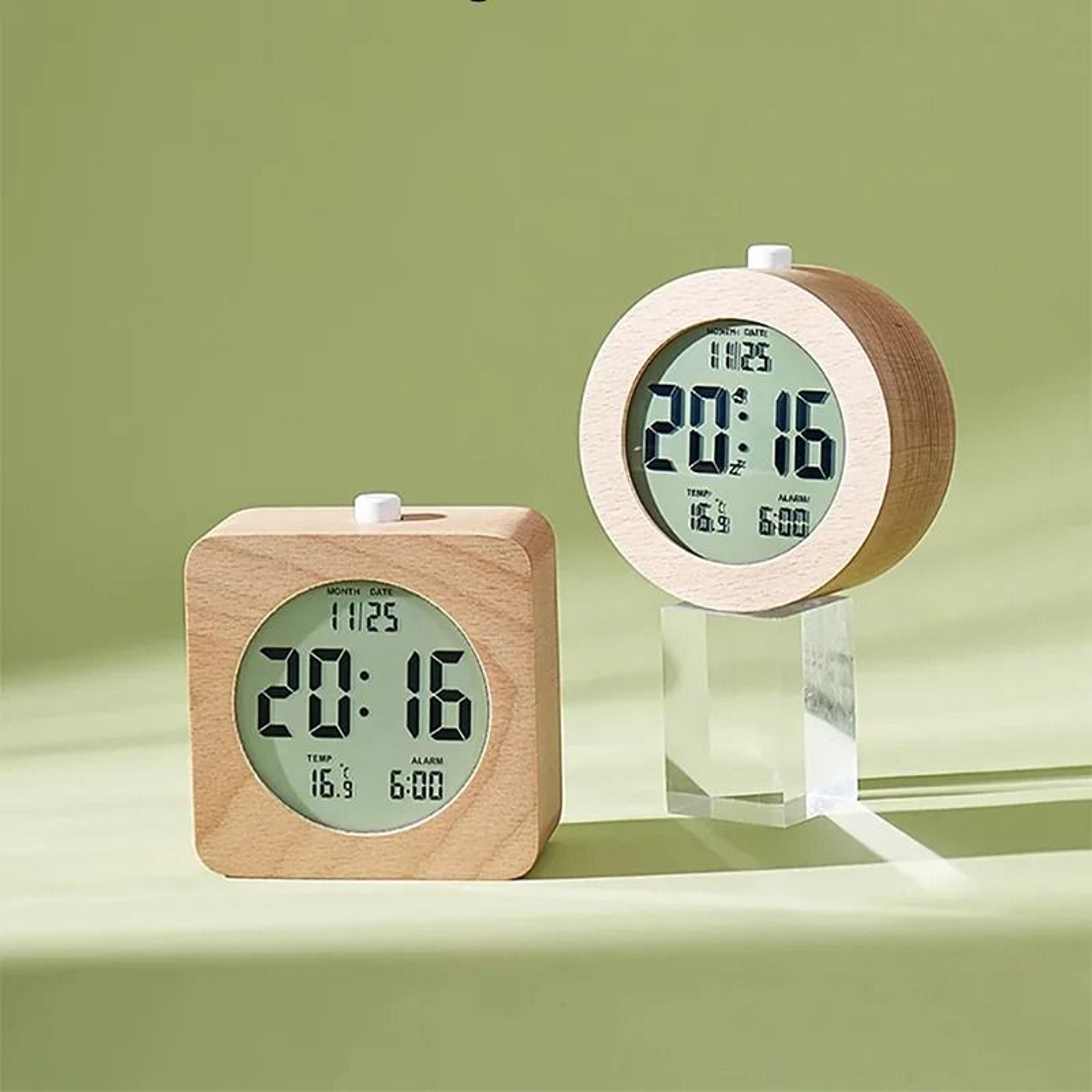 wooden alarm clock – multifunctional electronic desktop display
