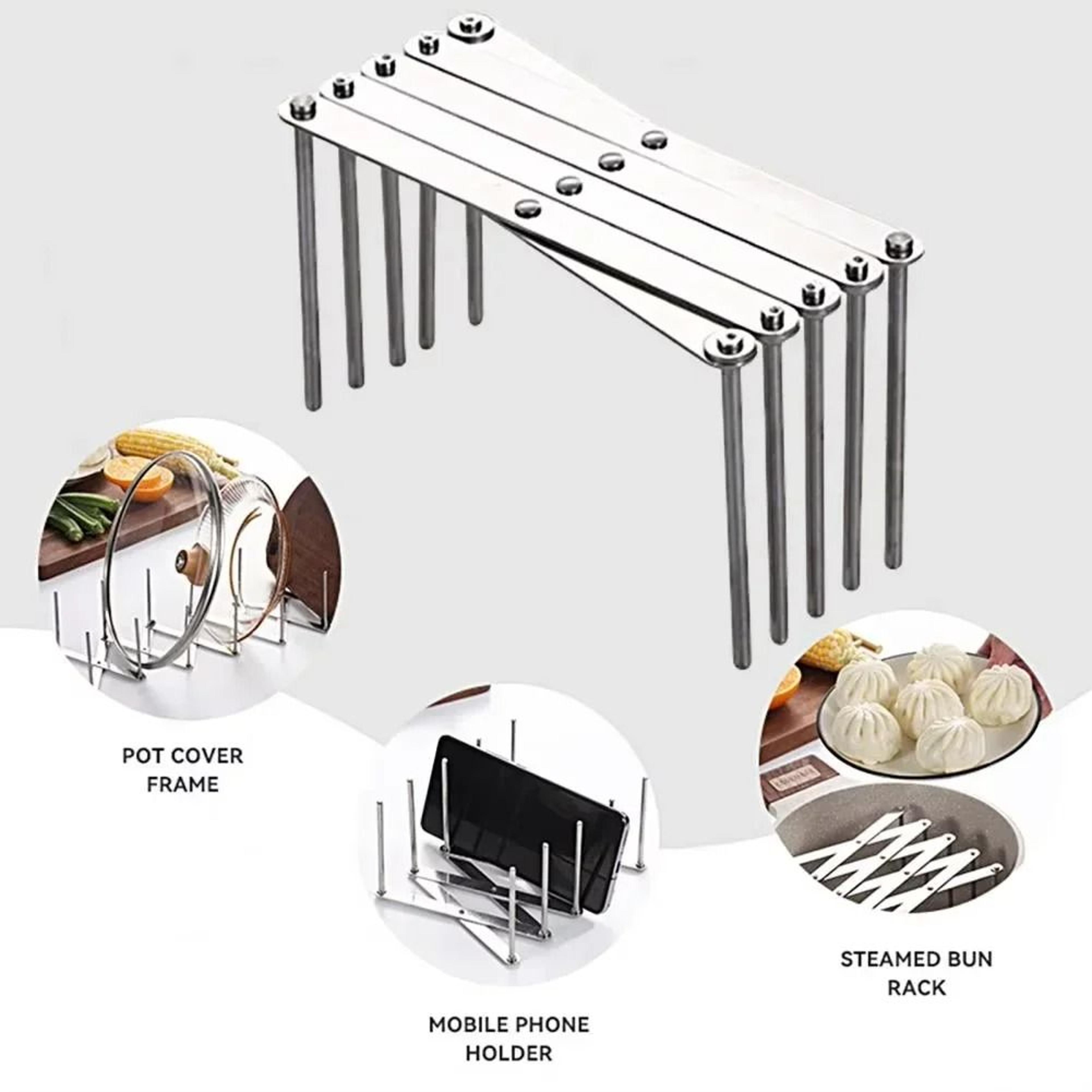retractable storage rack – heavy-duty stainless steel pot lid & dish organizer