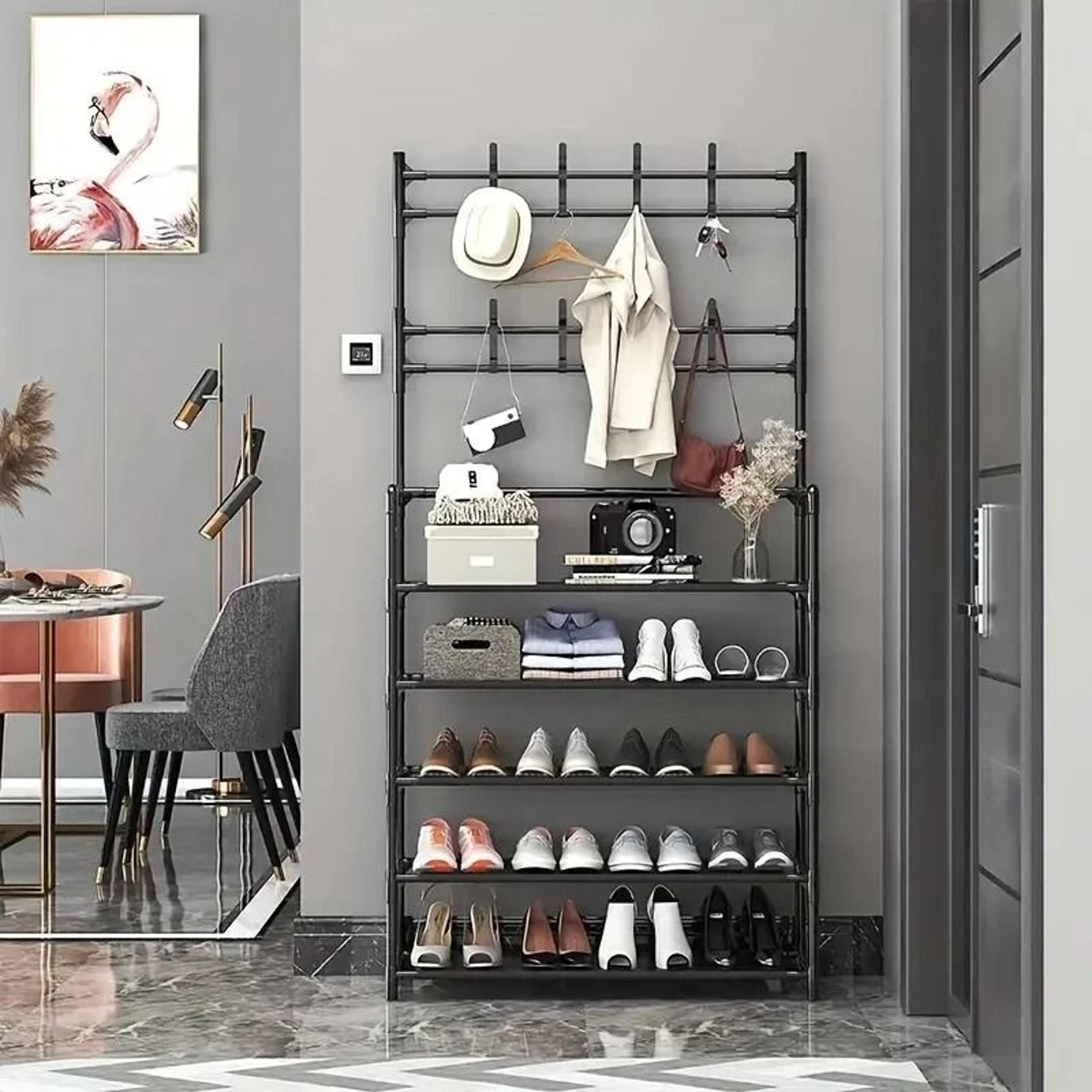 multi-functional hallway organizer – integrated clothes hanger & shoe rack for entryway storage