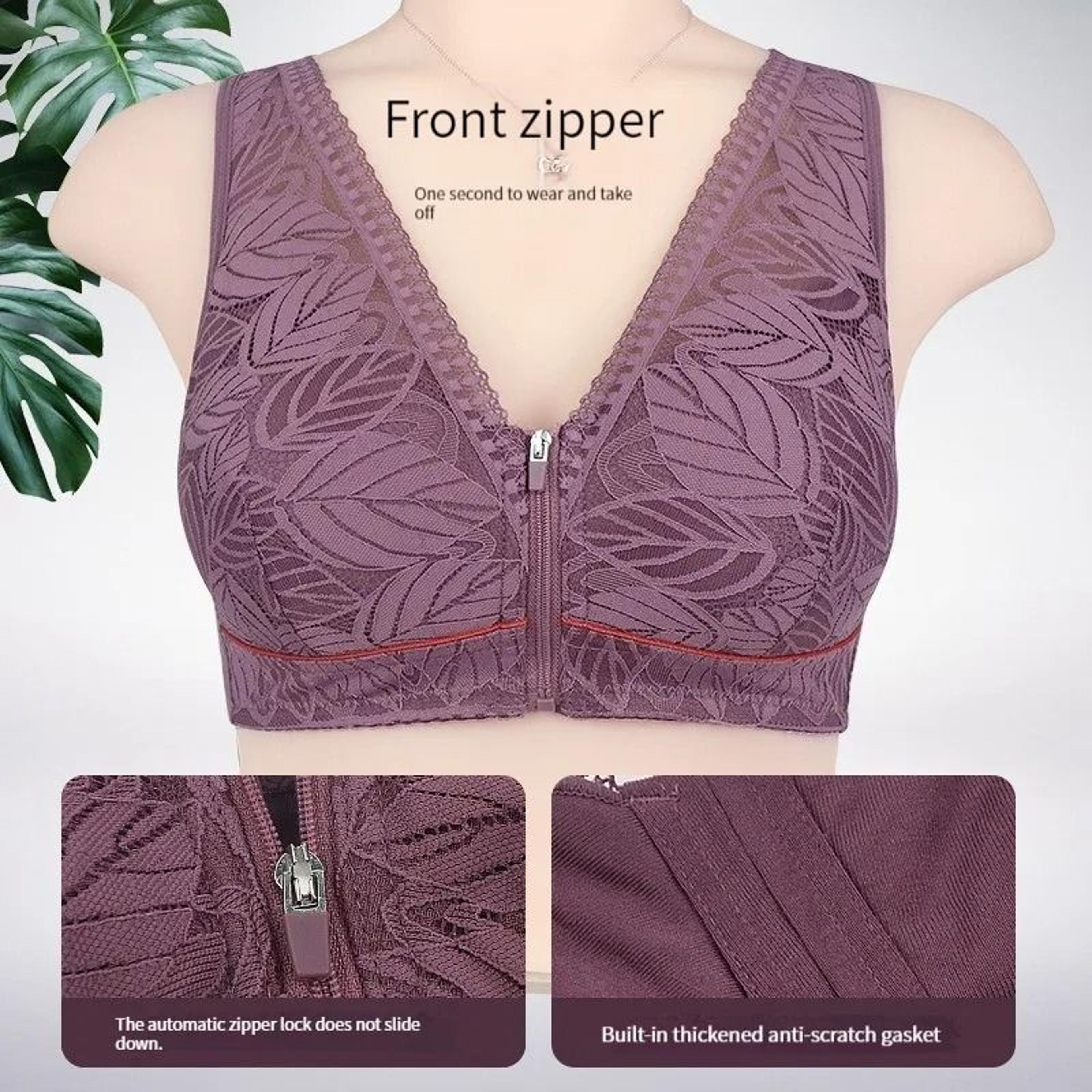 lace front-zipper breathable sports yoga bra