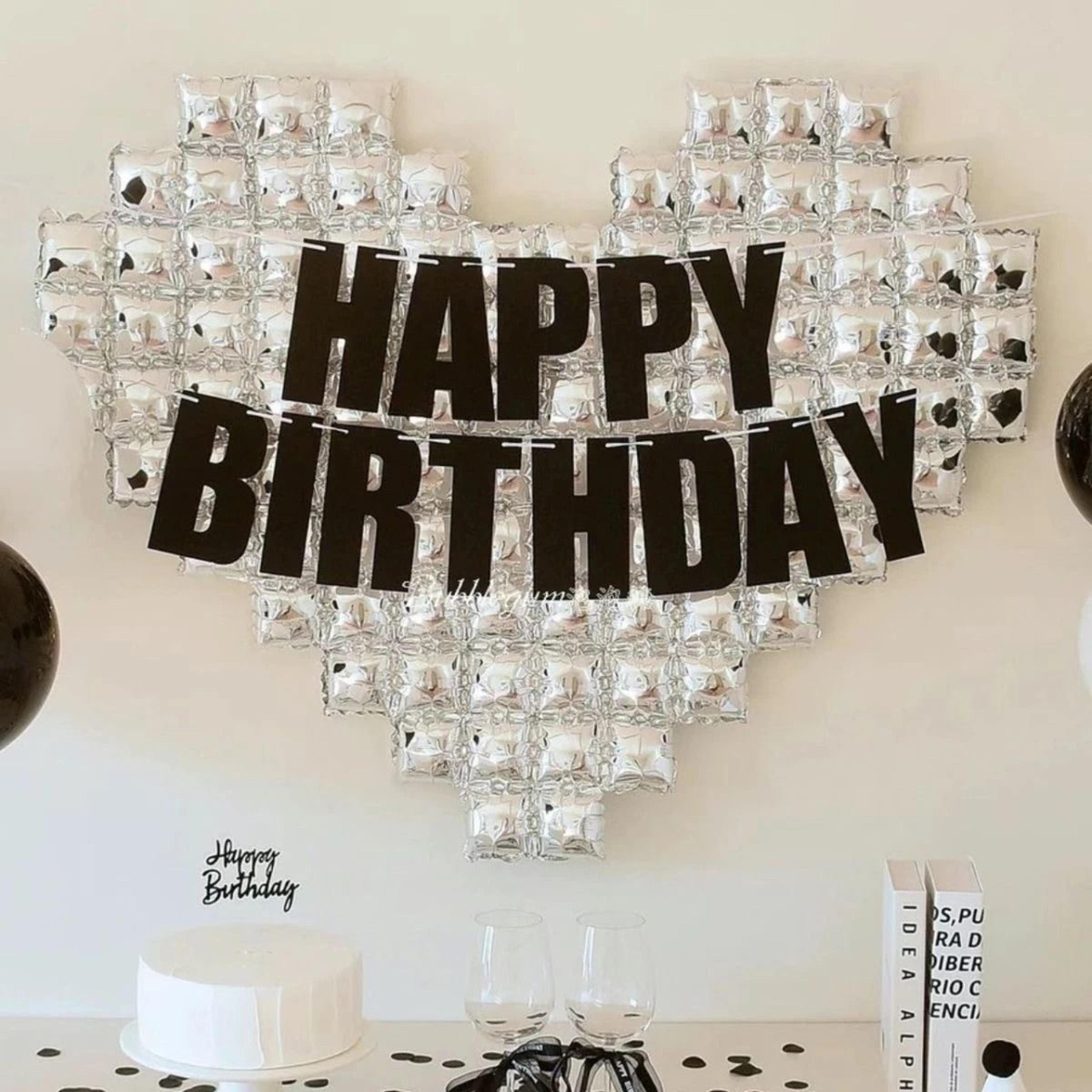 happy birthday decorations oversized silver mosaic heart & glitter banner