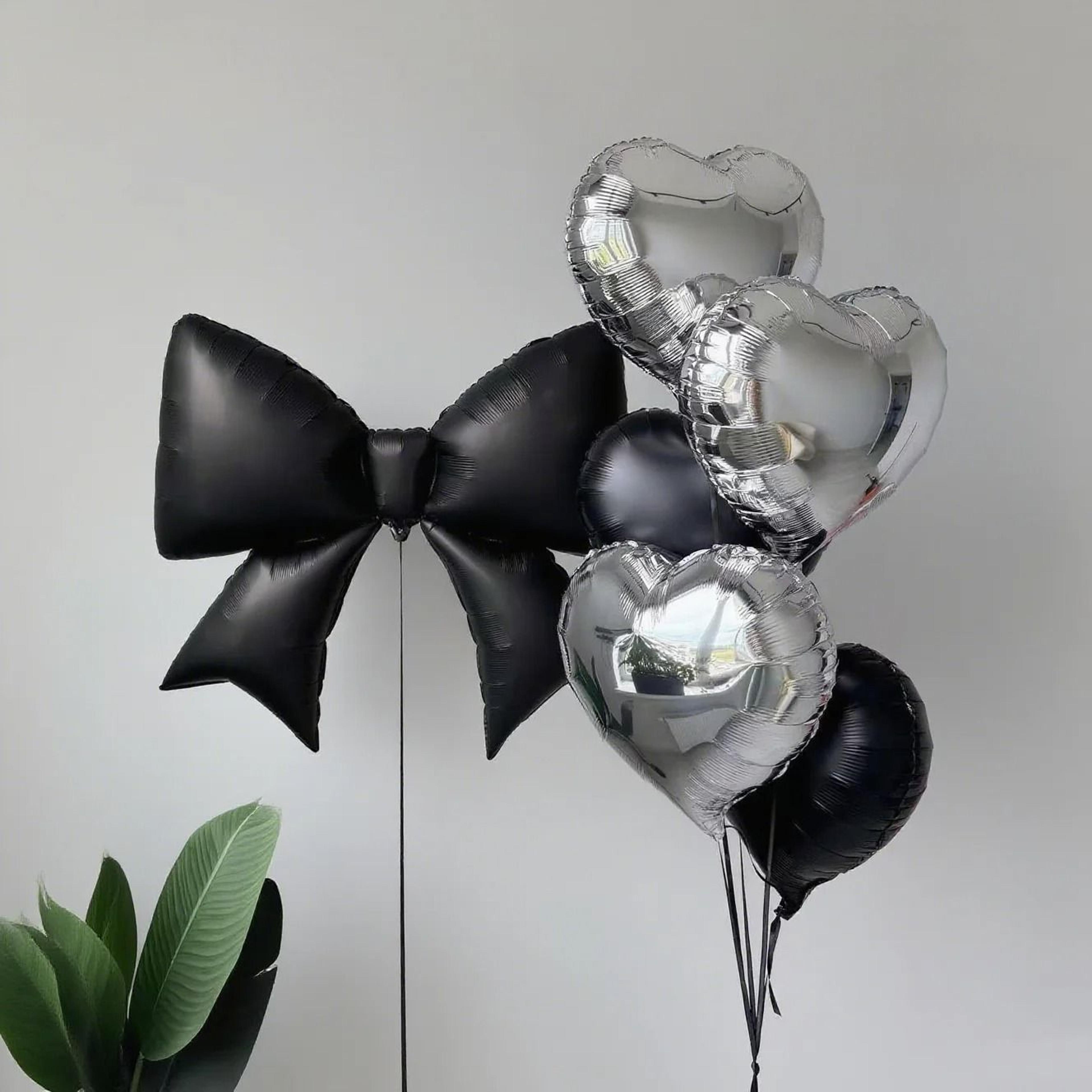 bow love set black bows & silver hearts decor