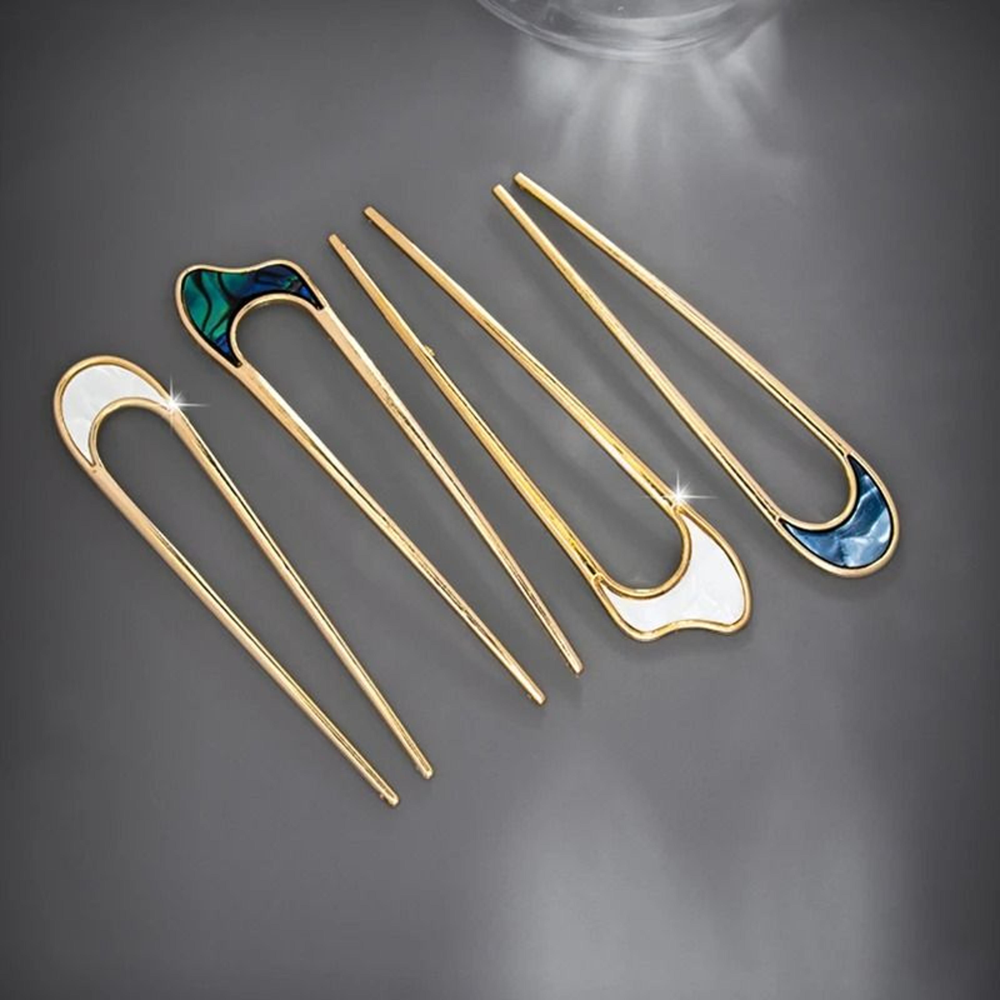 elegant u-shape shell enamel hair stick