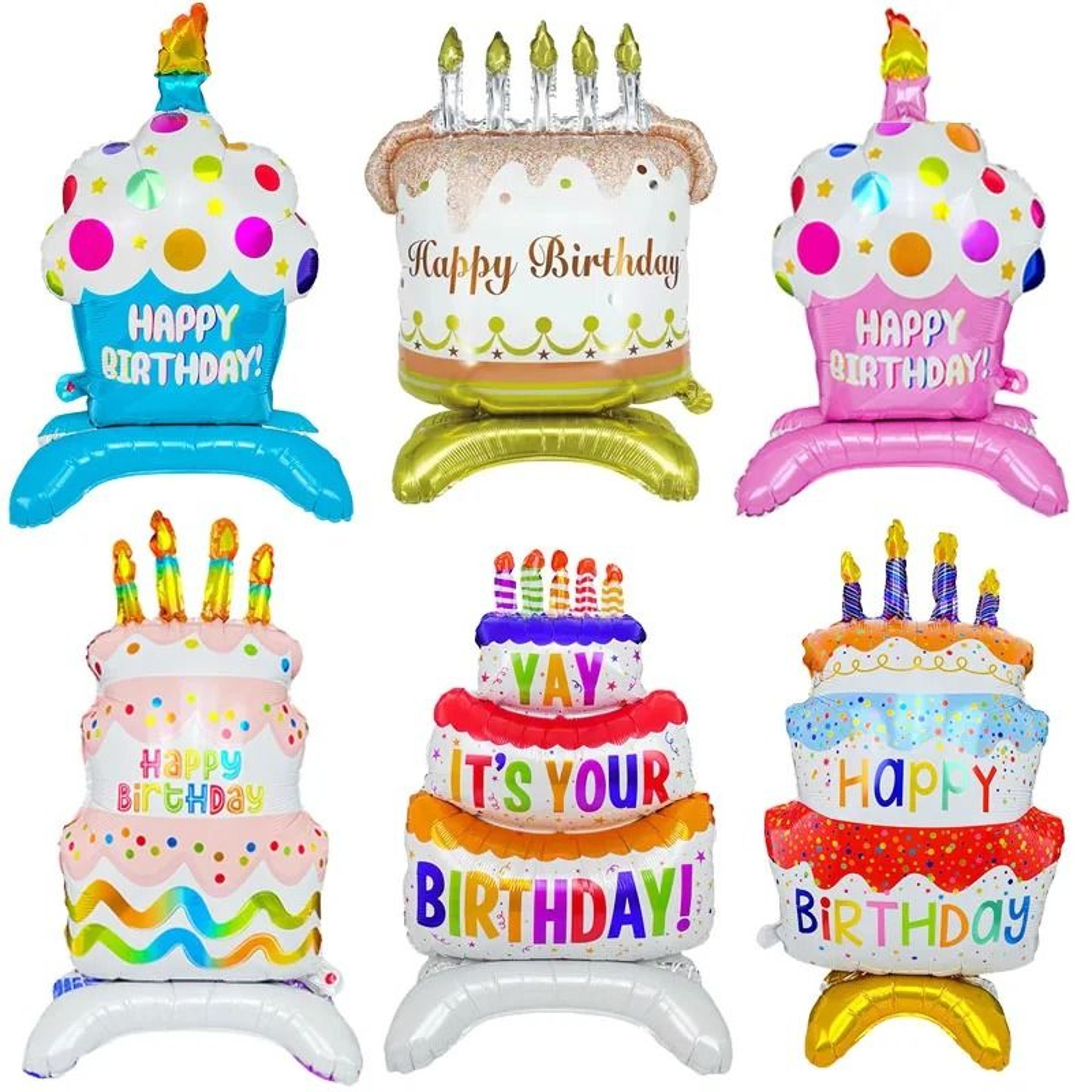 standing birthday cake foil balloon with base