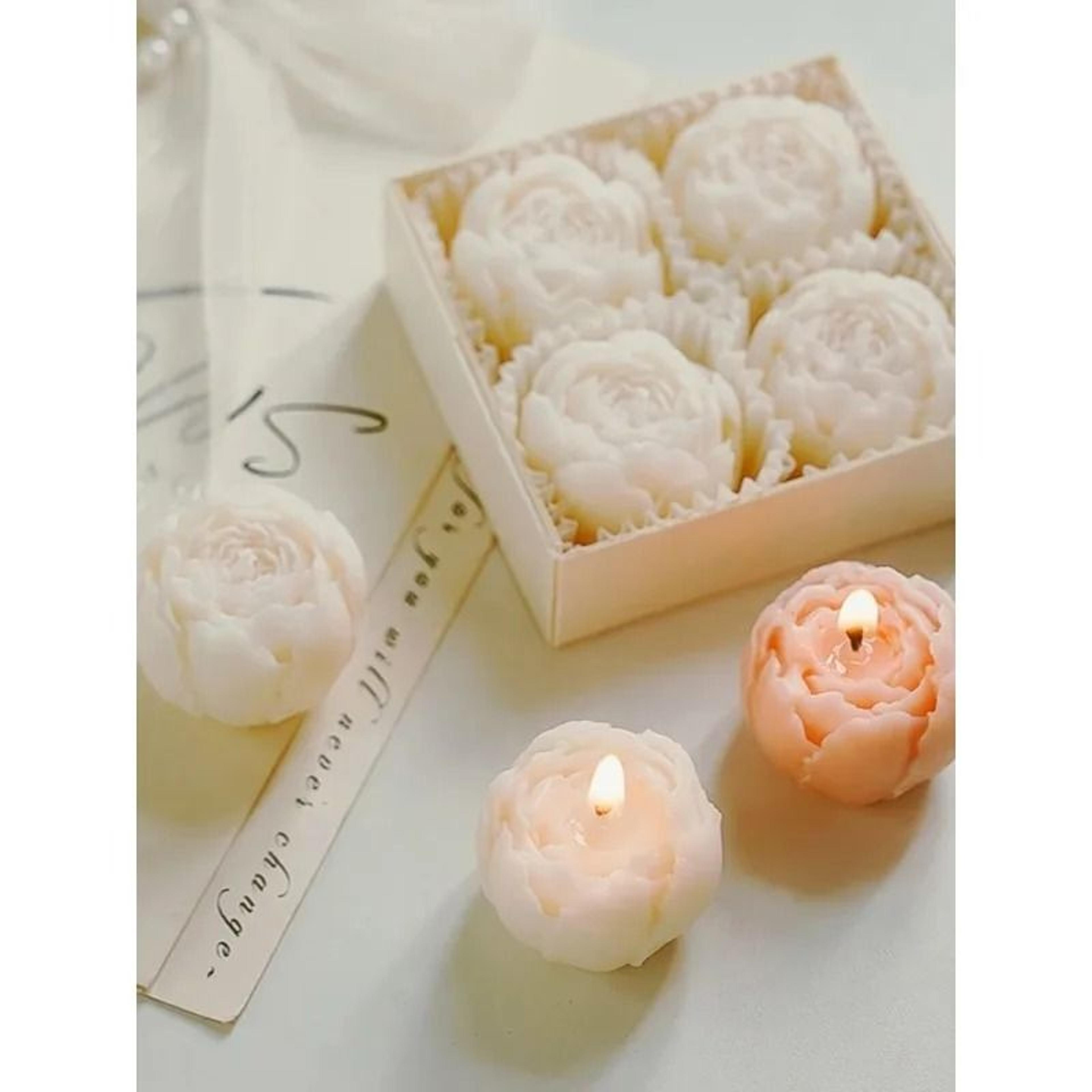 4-piece handmade rose flower soy wax candle set