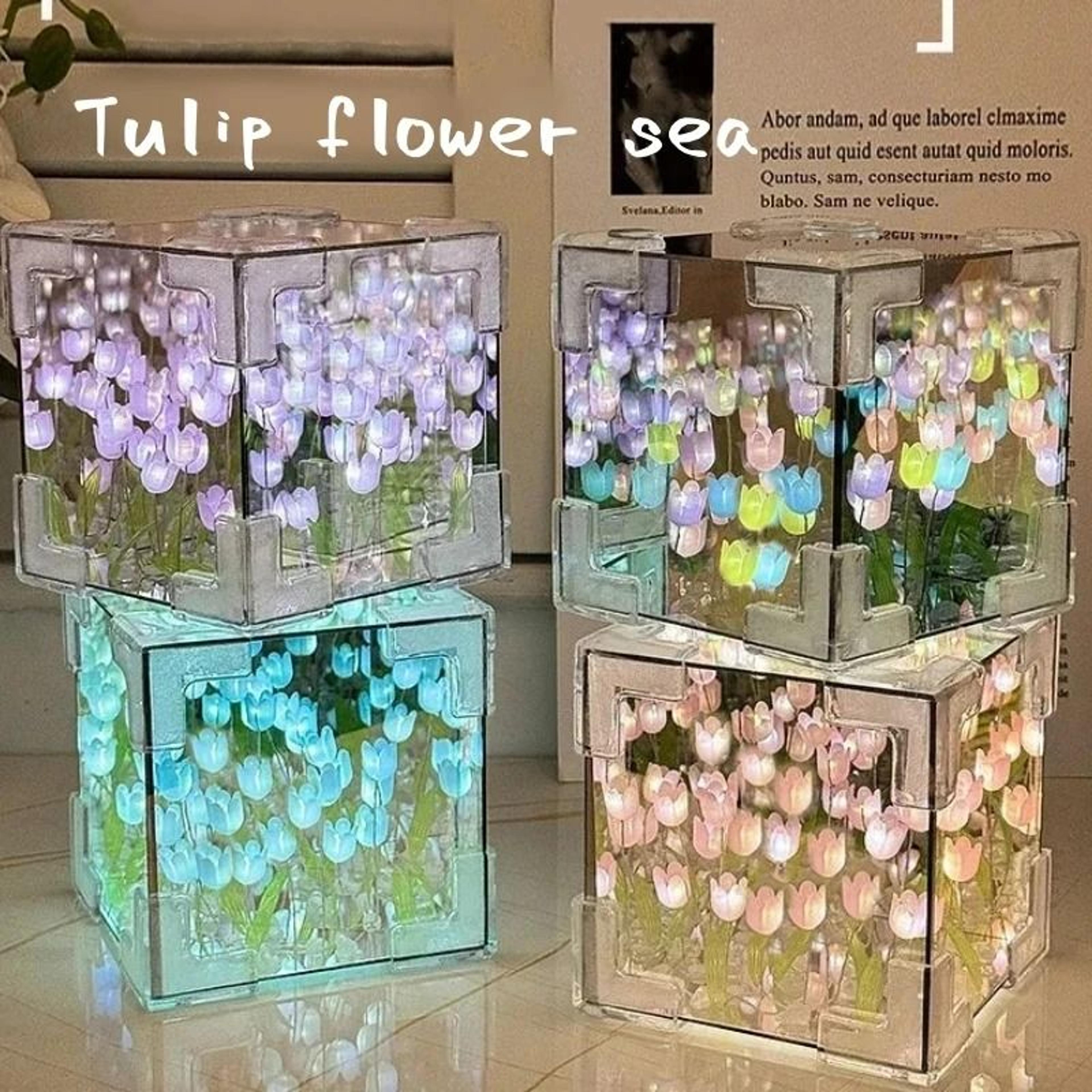 handmade infinity tulip mirror cube table lamp