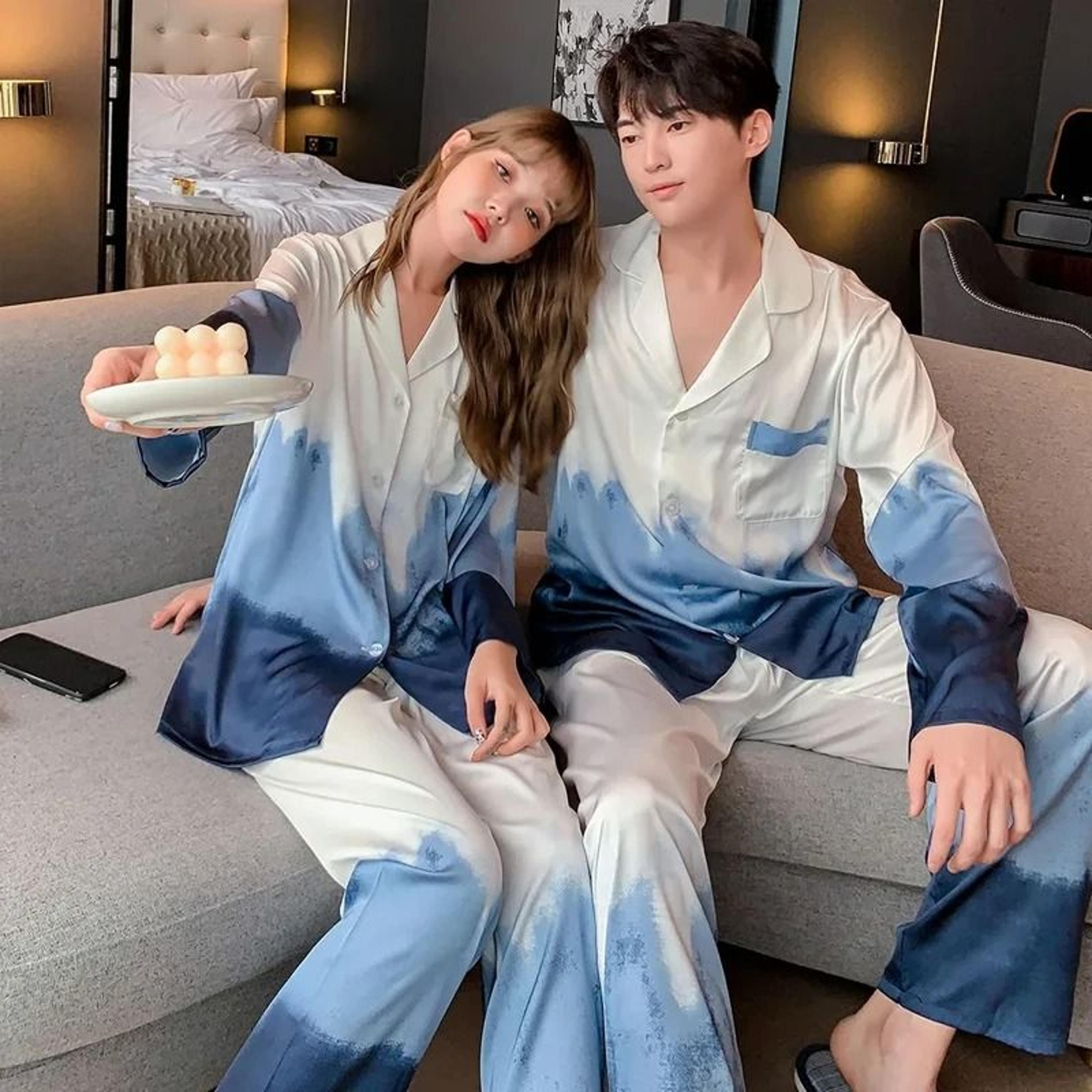 midnight silk luxe satin couples sleepwear