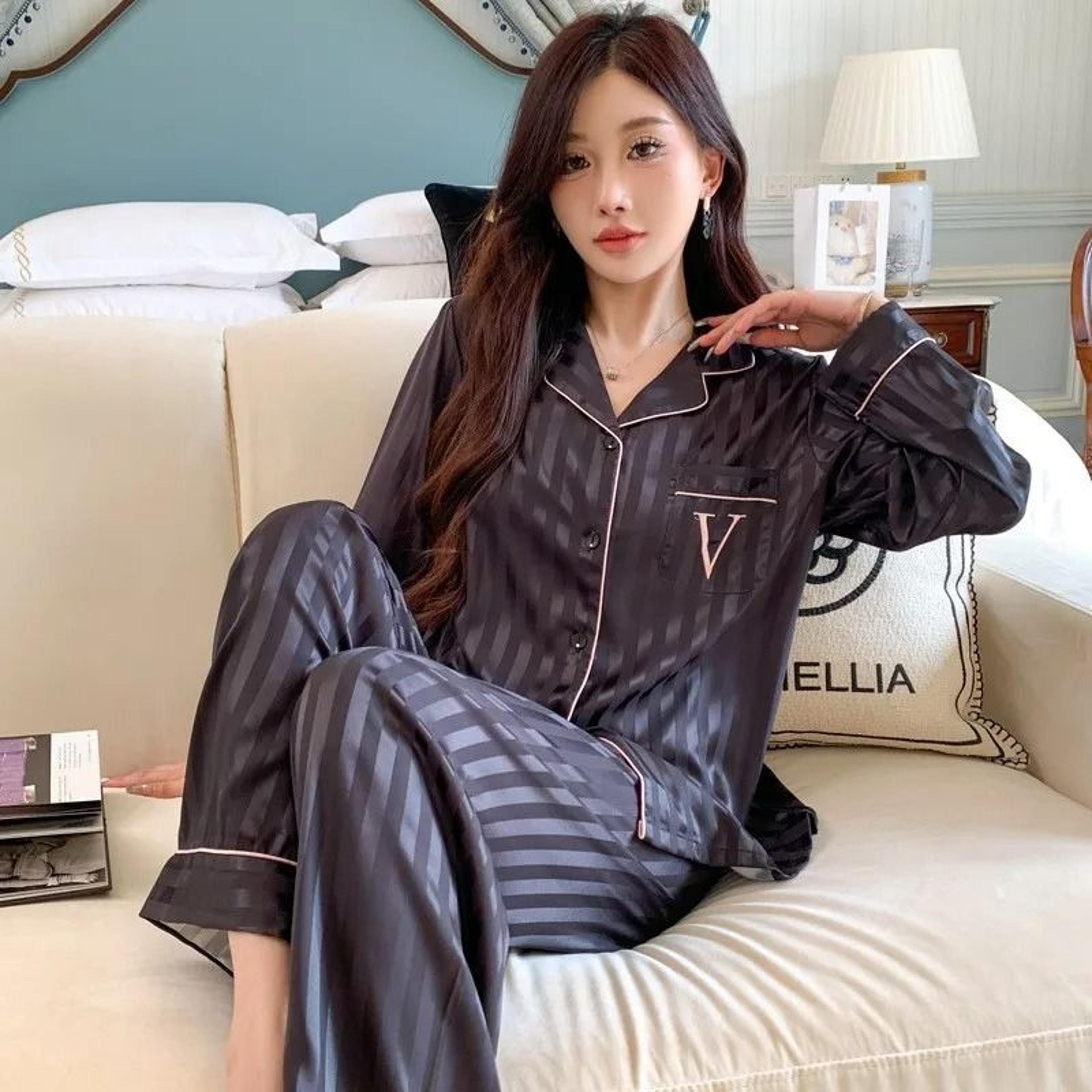 luxe frost ice silk lounge set – lightweight long sleeve sleepwear