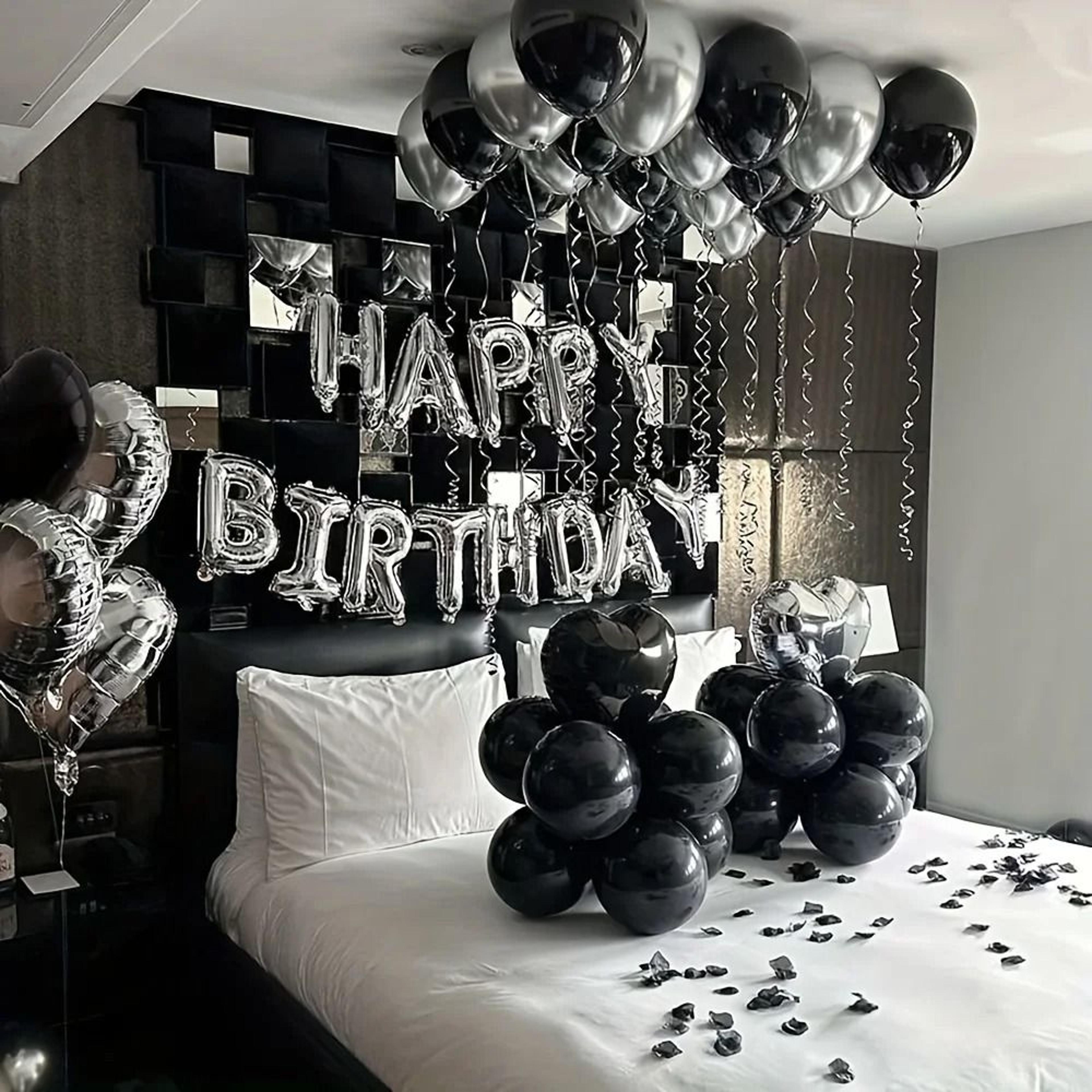 black & silver milestone set – 16-inch alphabet & heart foil balloons