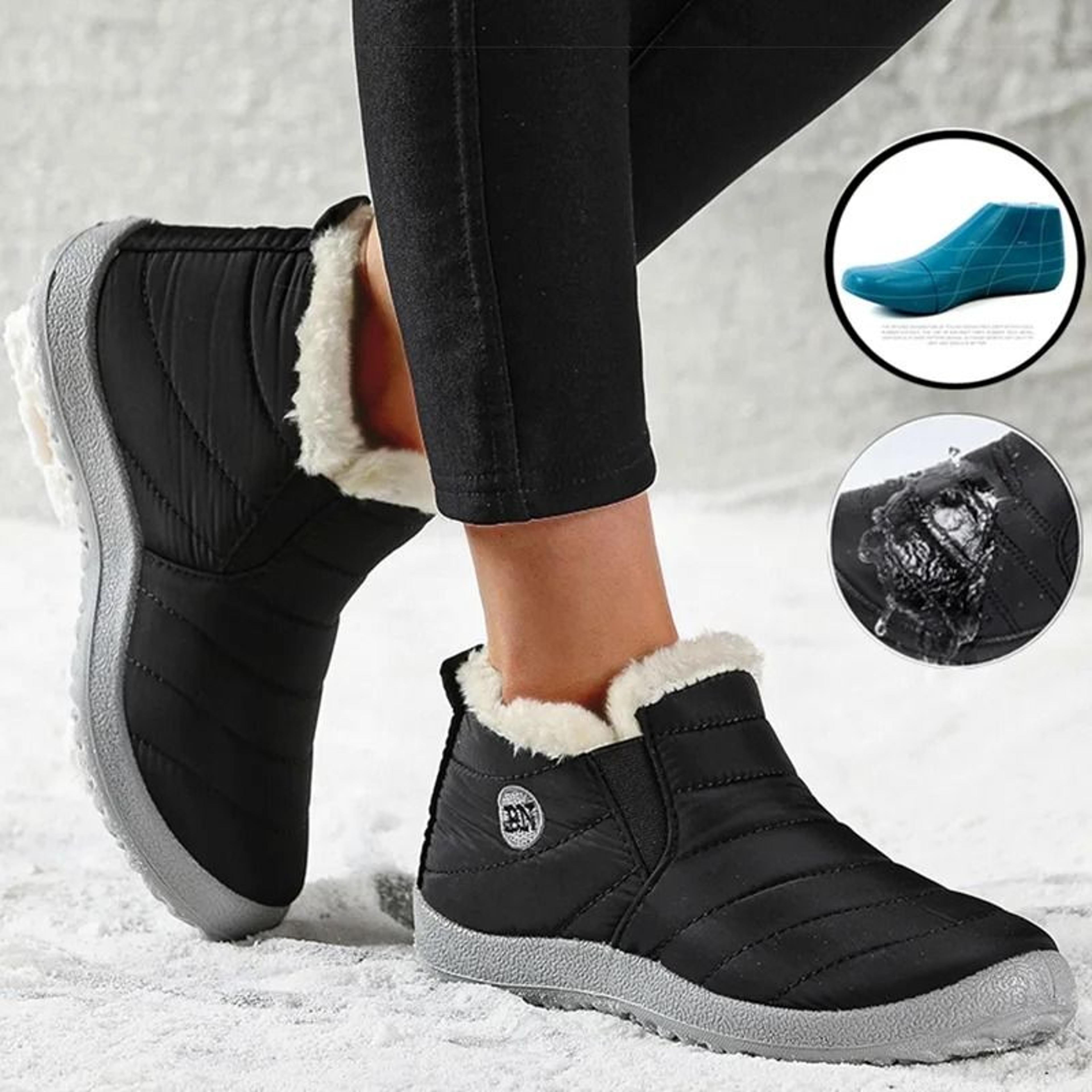 womens waterproof winter snow boots – plush fur-lined ankle boots