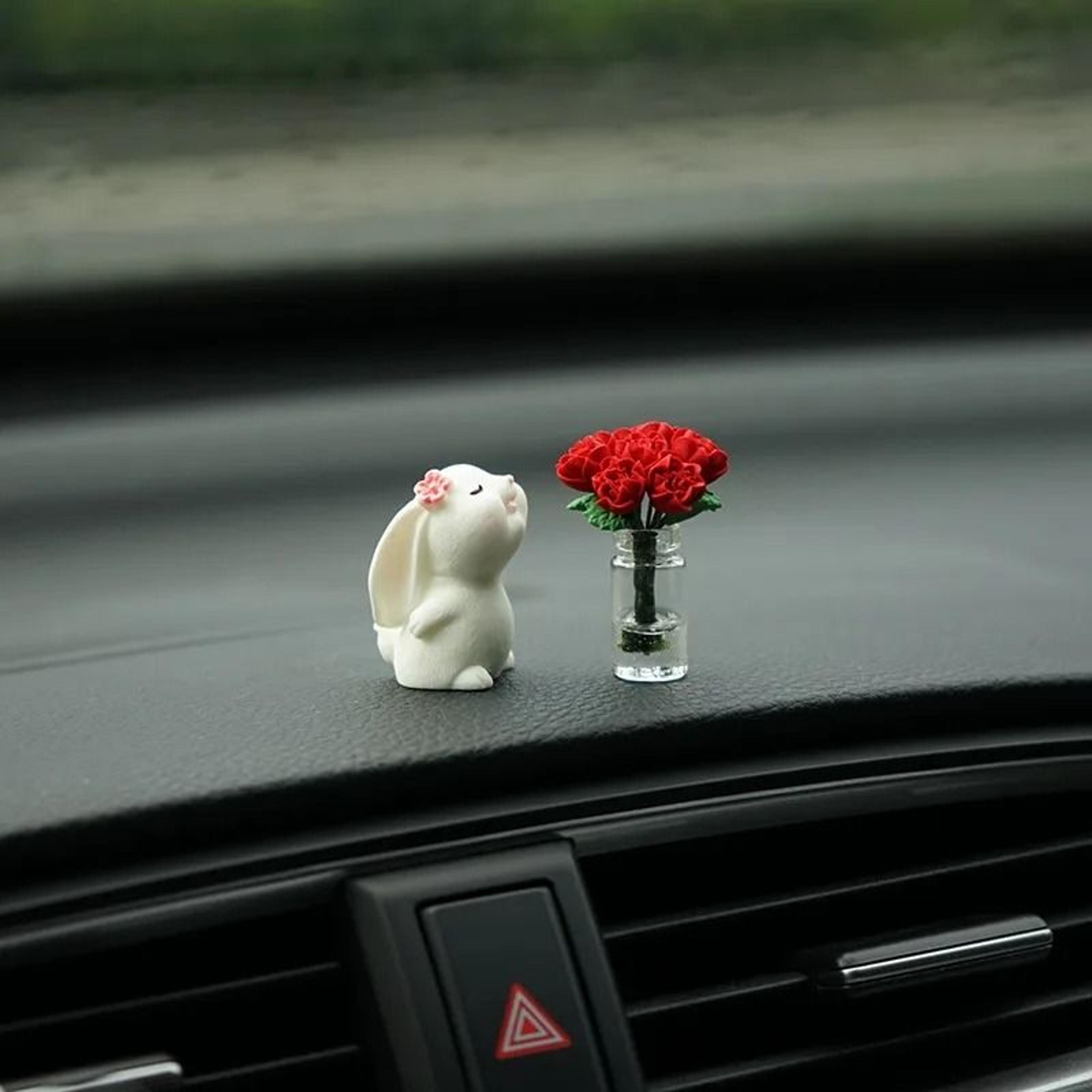 car-mounted bunny floral ornament – healing mini vase car fragrance