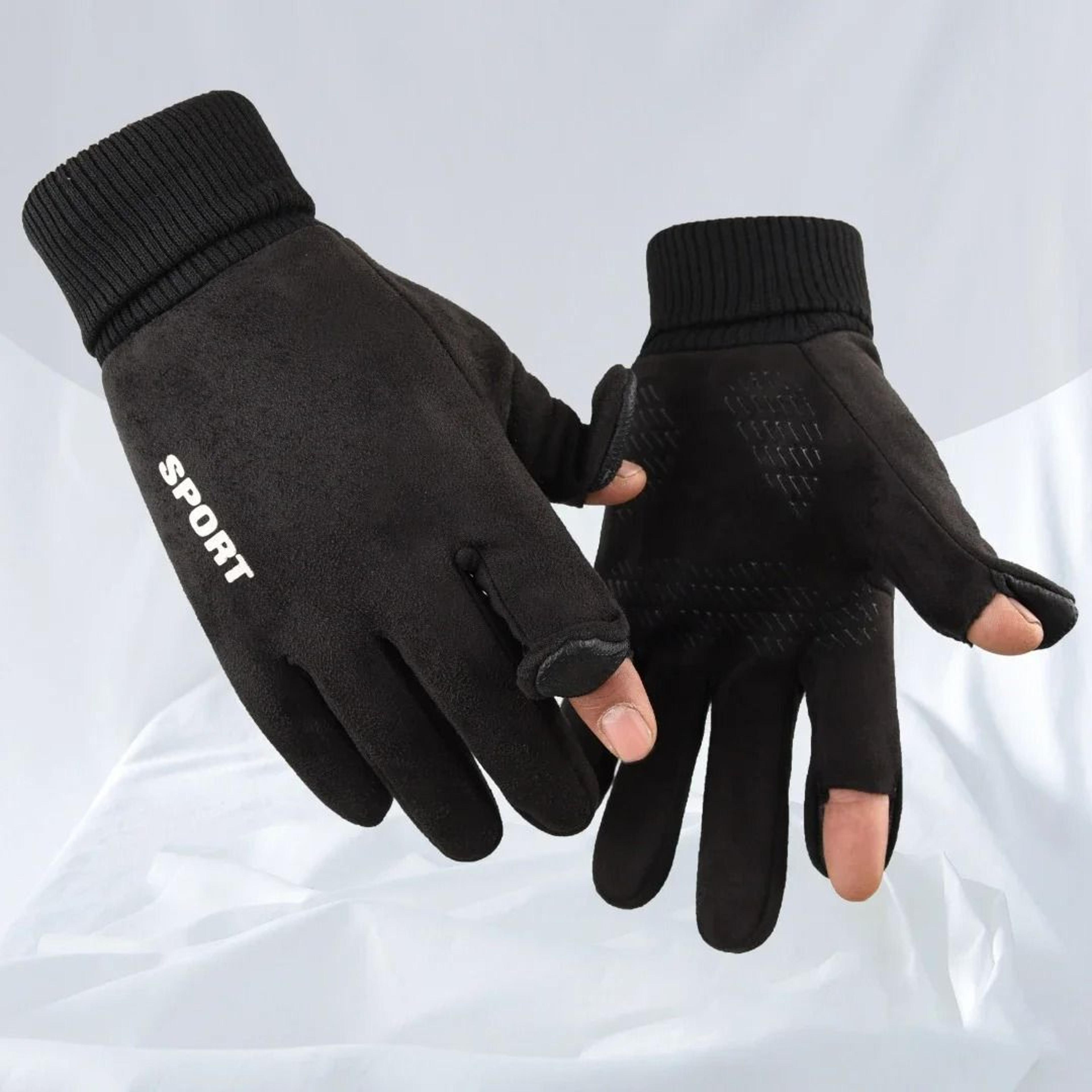 winter faux suede performance flip-top gloves