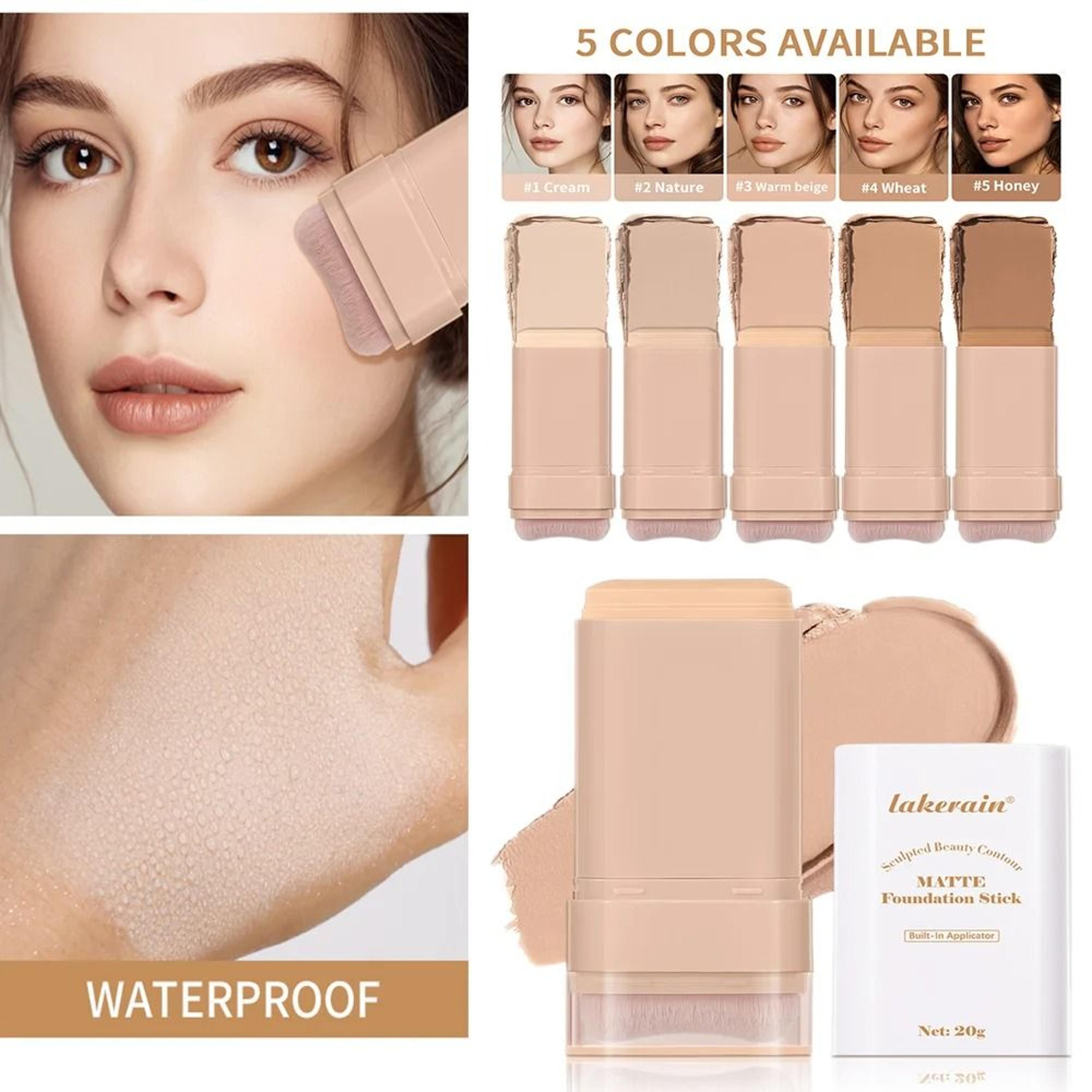 multi-use matte skin tint foundation stick with integrated brush