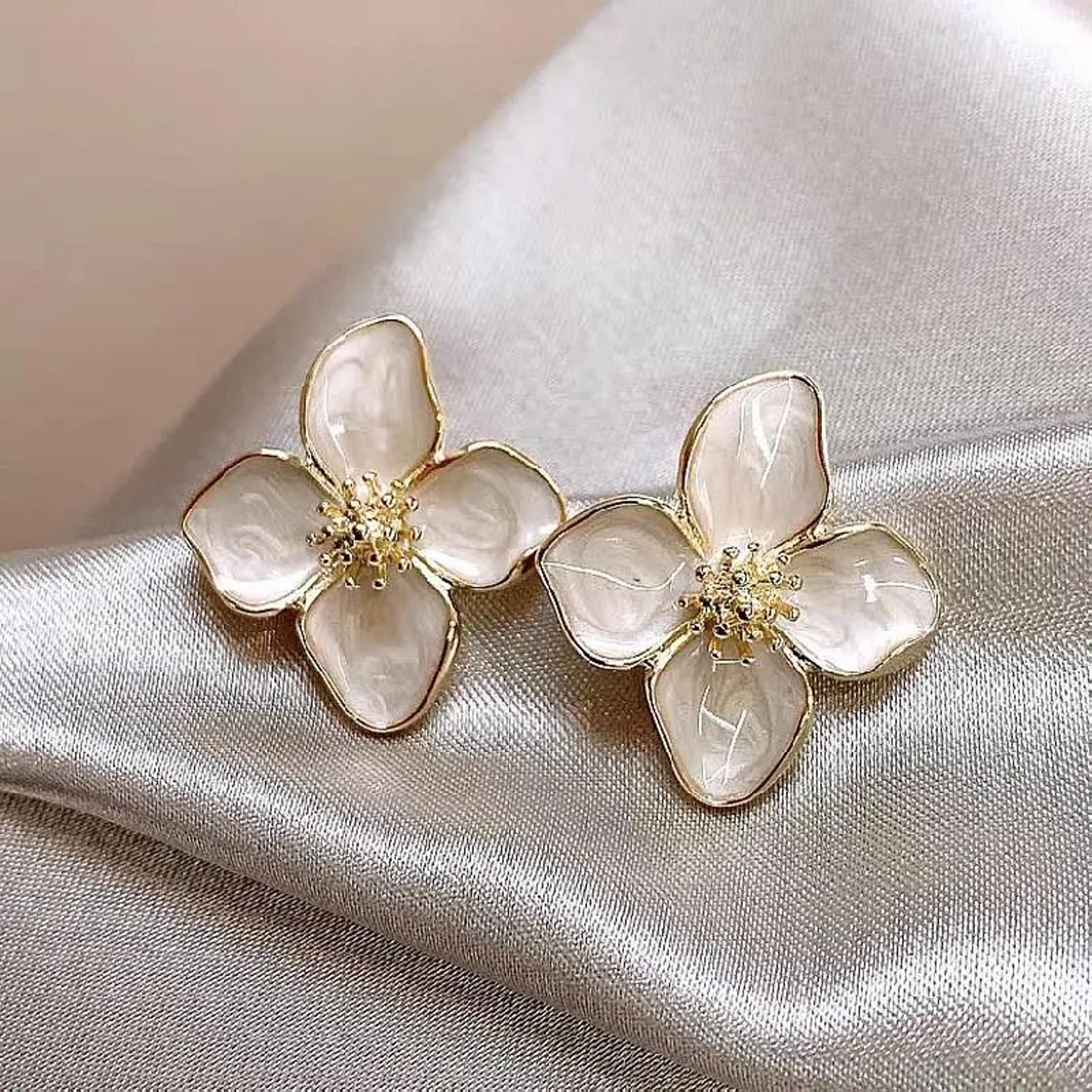 korean retro drip glaze red flower earrings