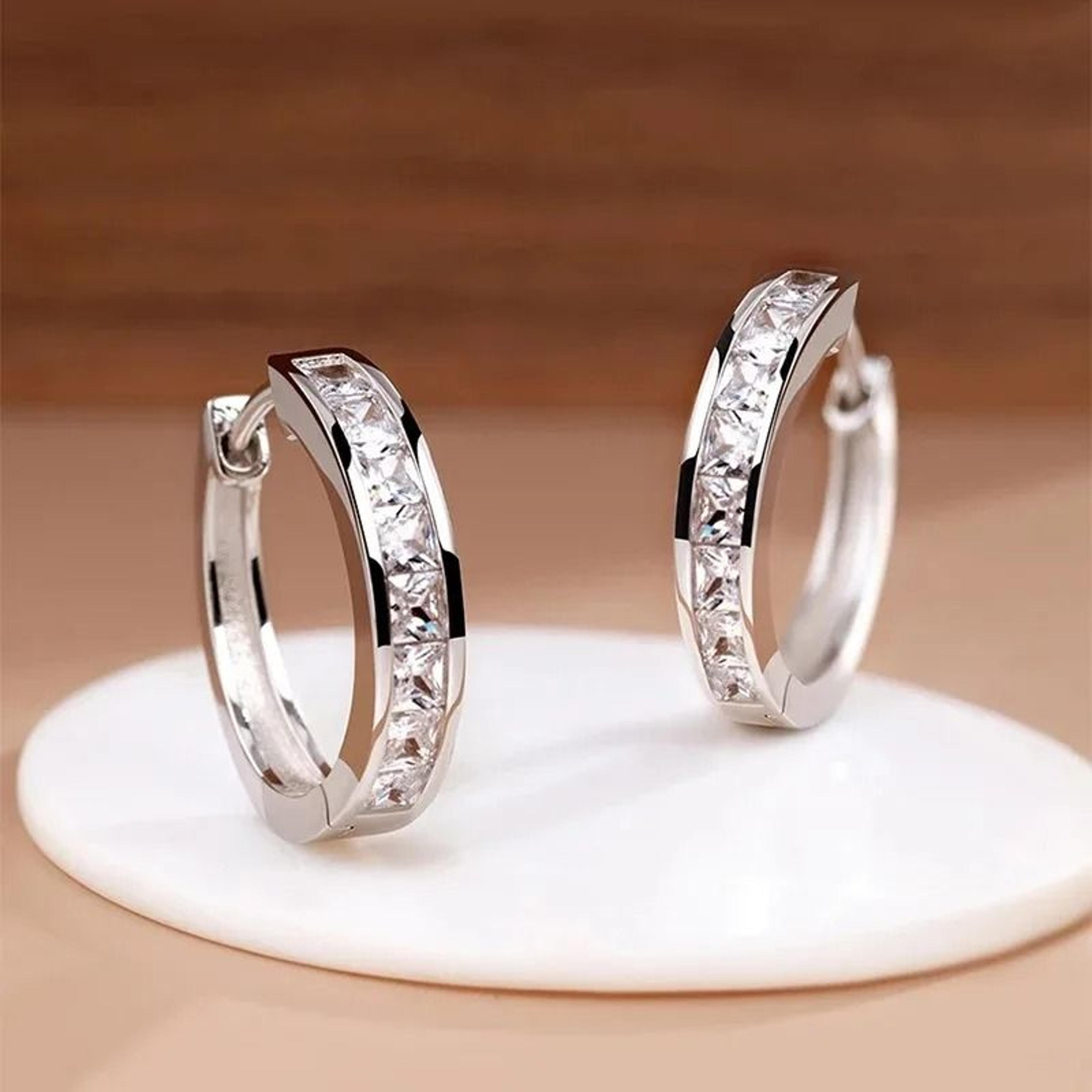 925 sterling silver shining zircon hoop earrings