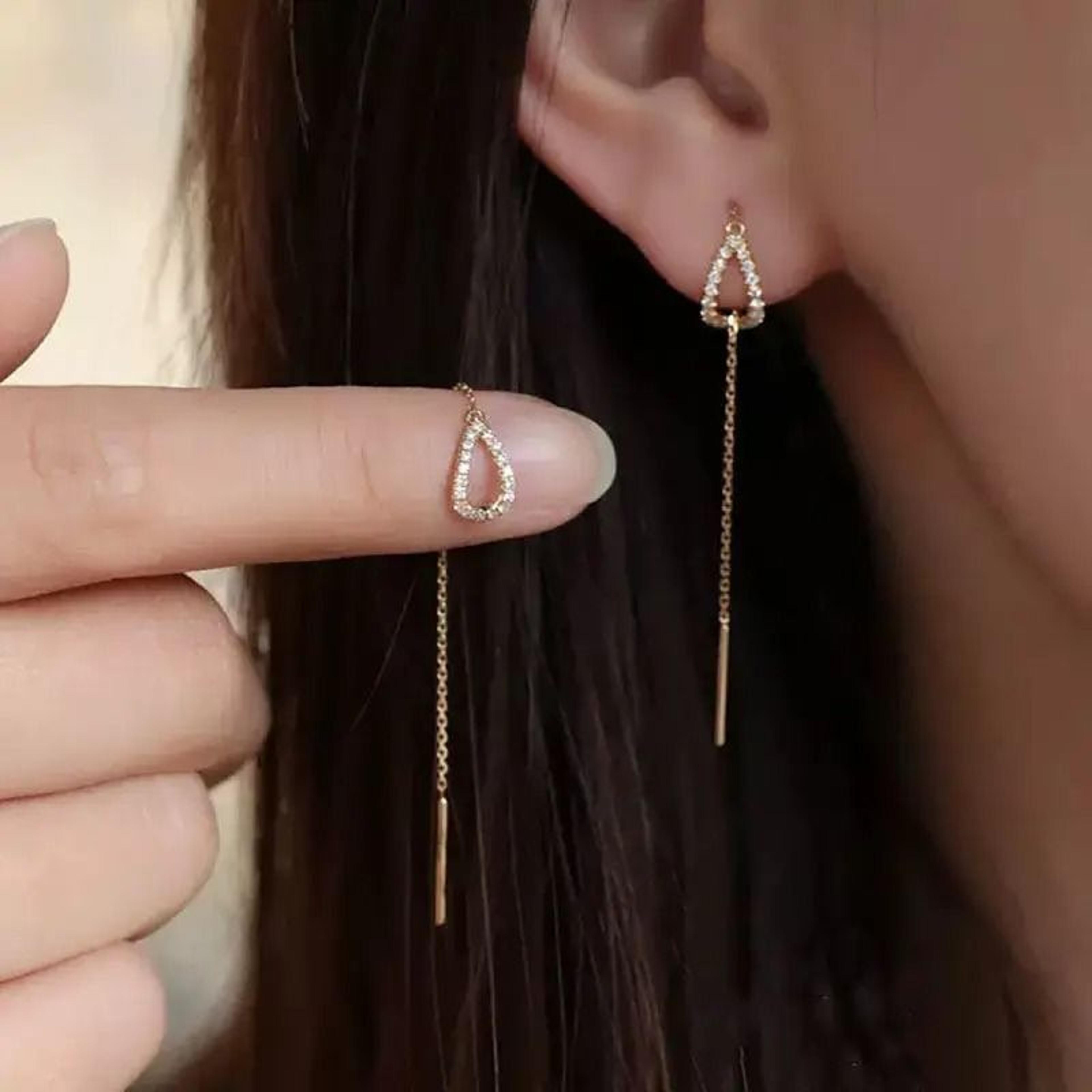 exquisite crystal ear line hanging earrings