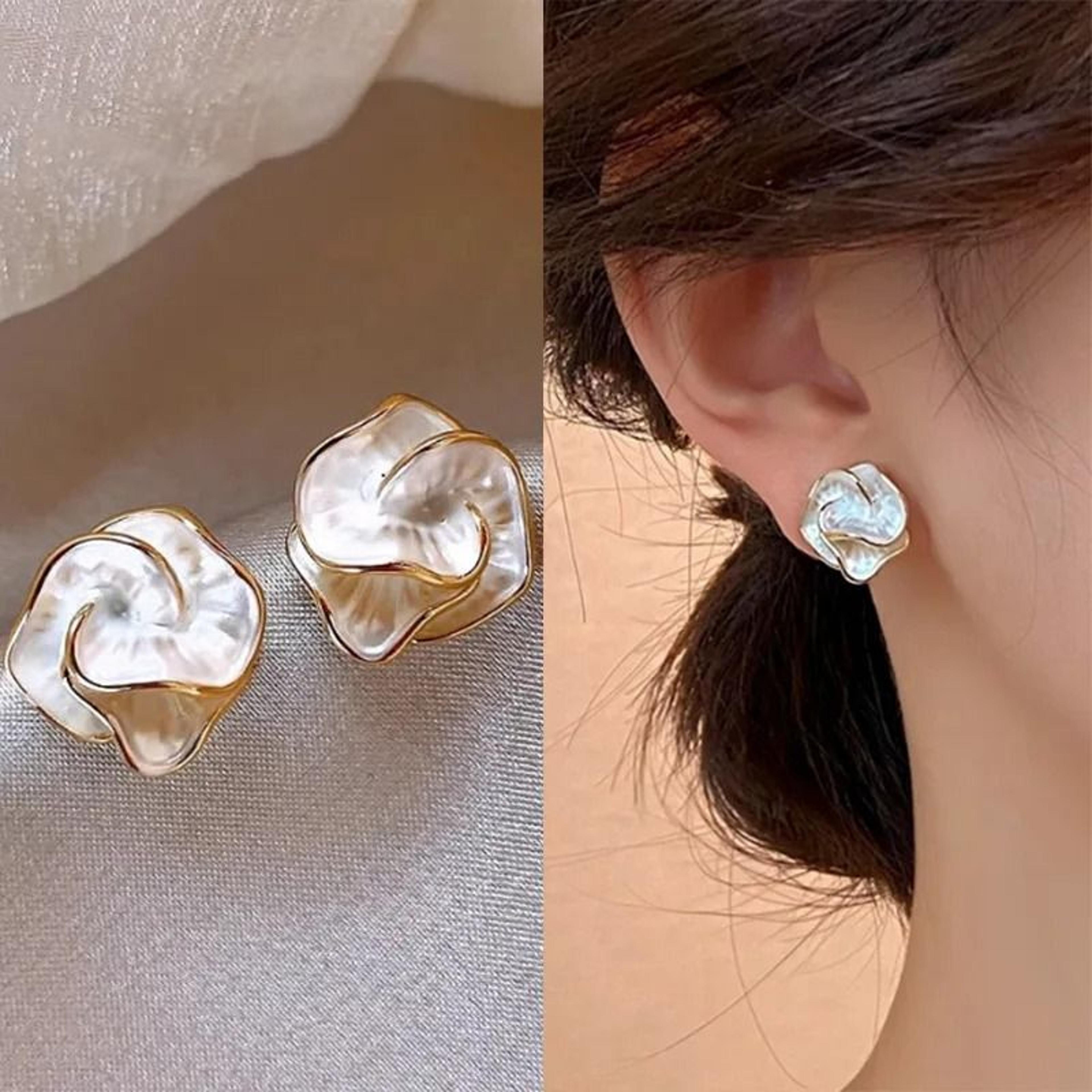 delicate camellia flower stud earrings