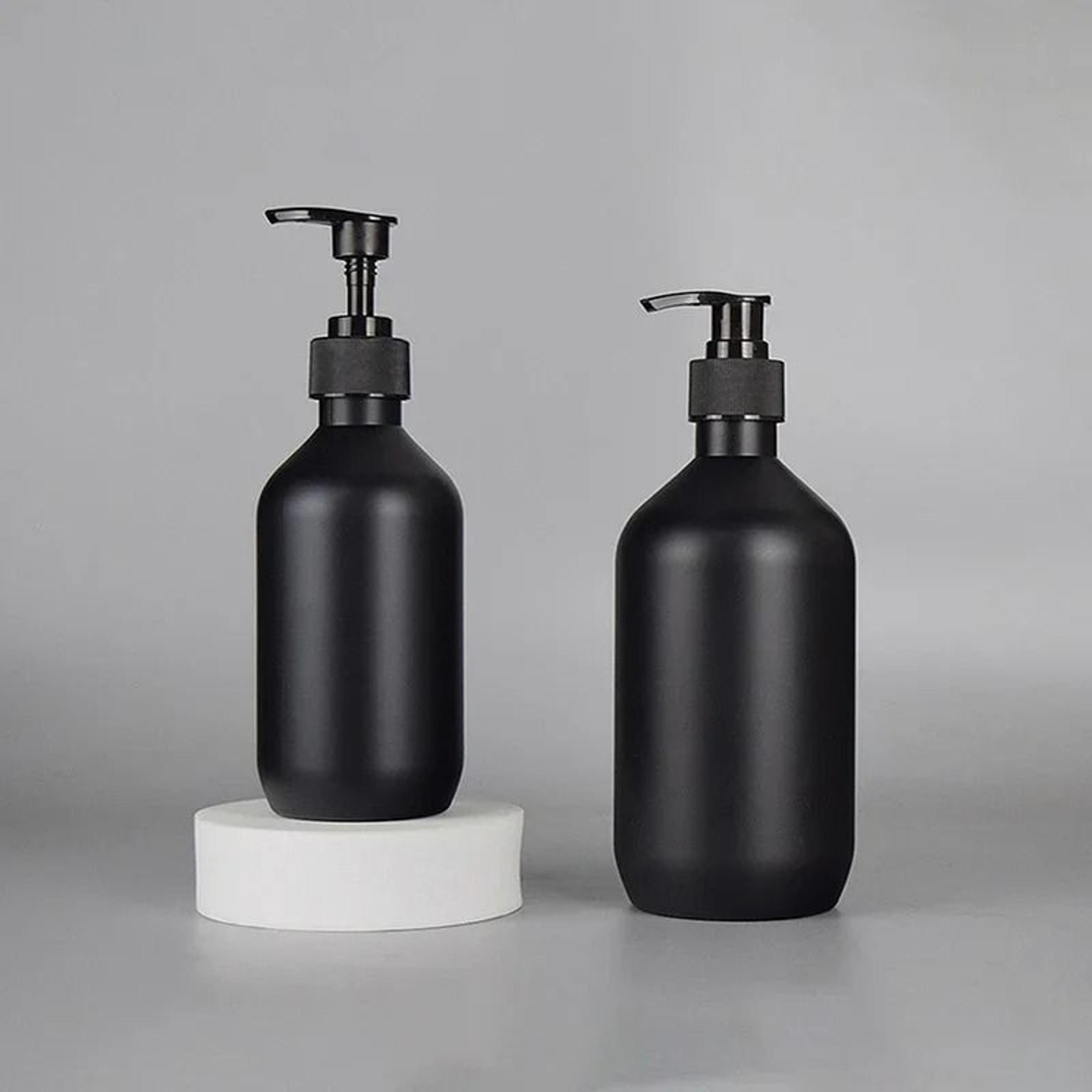 matte black luxury soap and shampoo dispenser – refillable high-capacity bathroom pump for modern home and hotel decor