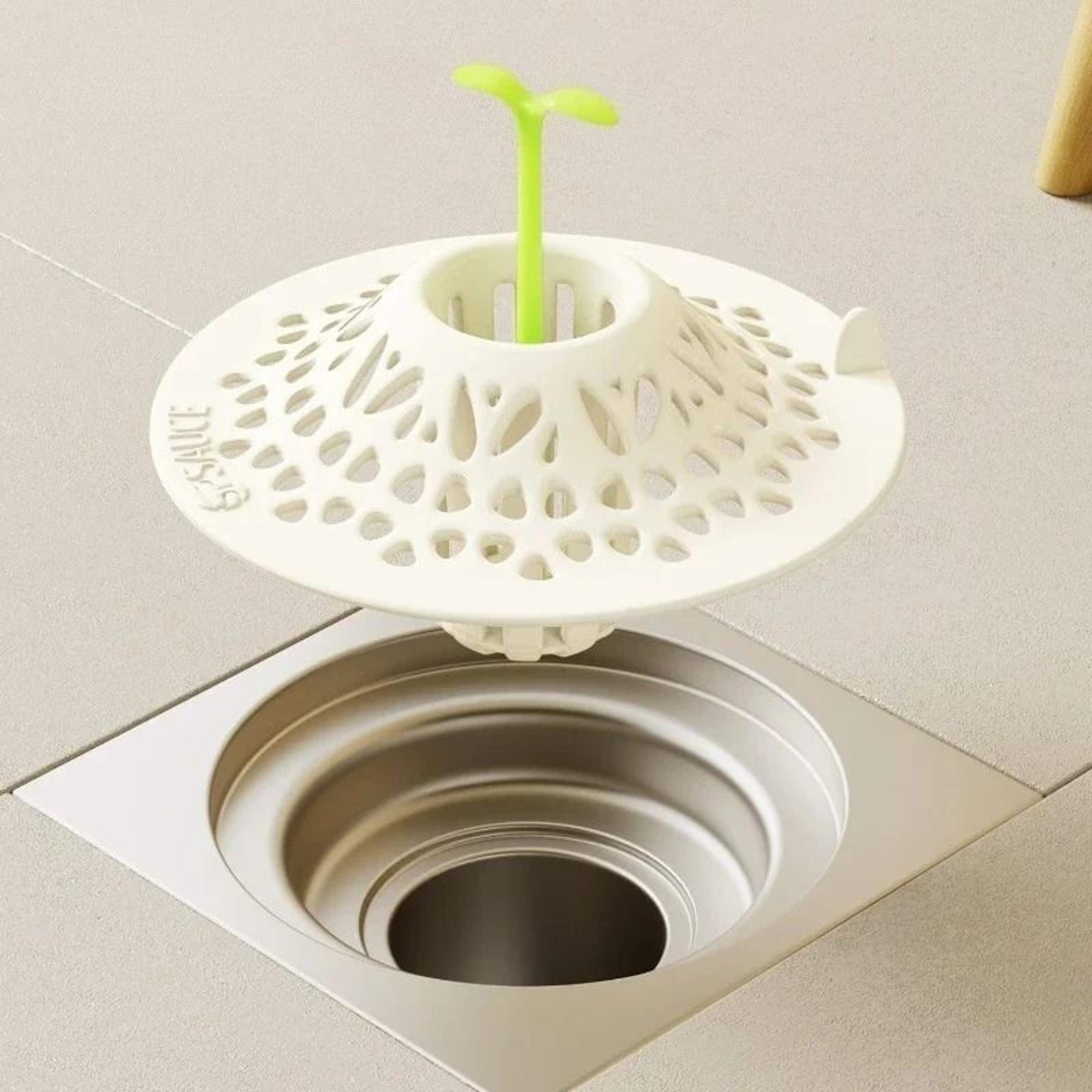sprout design hair filter & anti-clog floor drain – minimalist bathroom hair catcher for showers and sinks