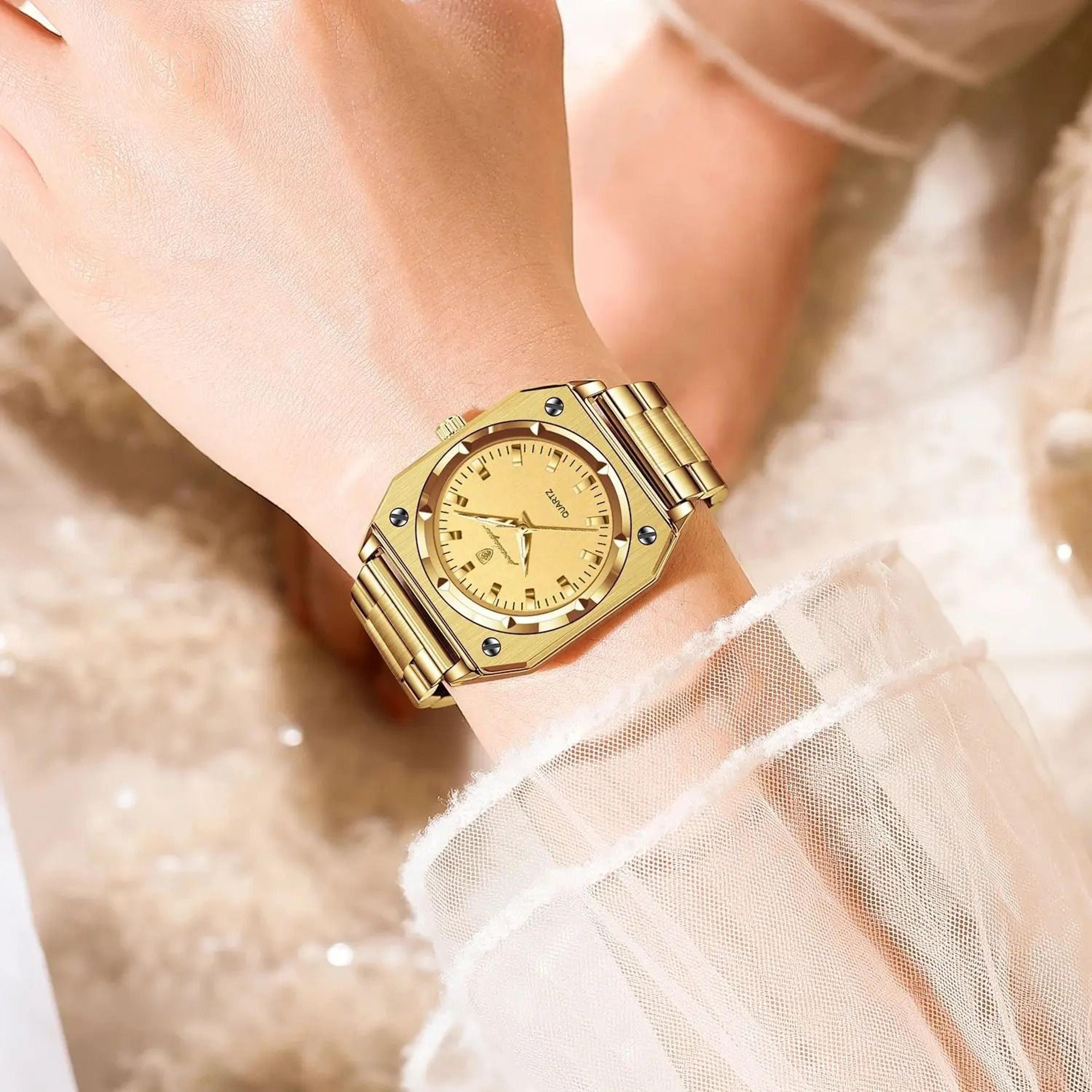 elegant square luxury quartz watch – waterproof luminous stainless steel timepiece for women with gift box