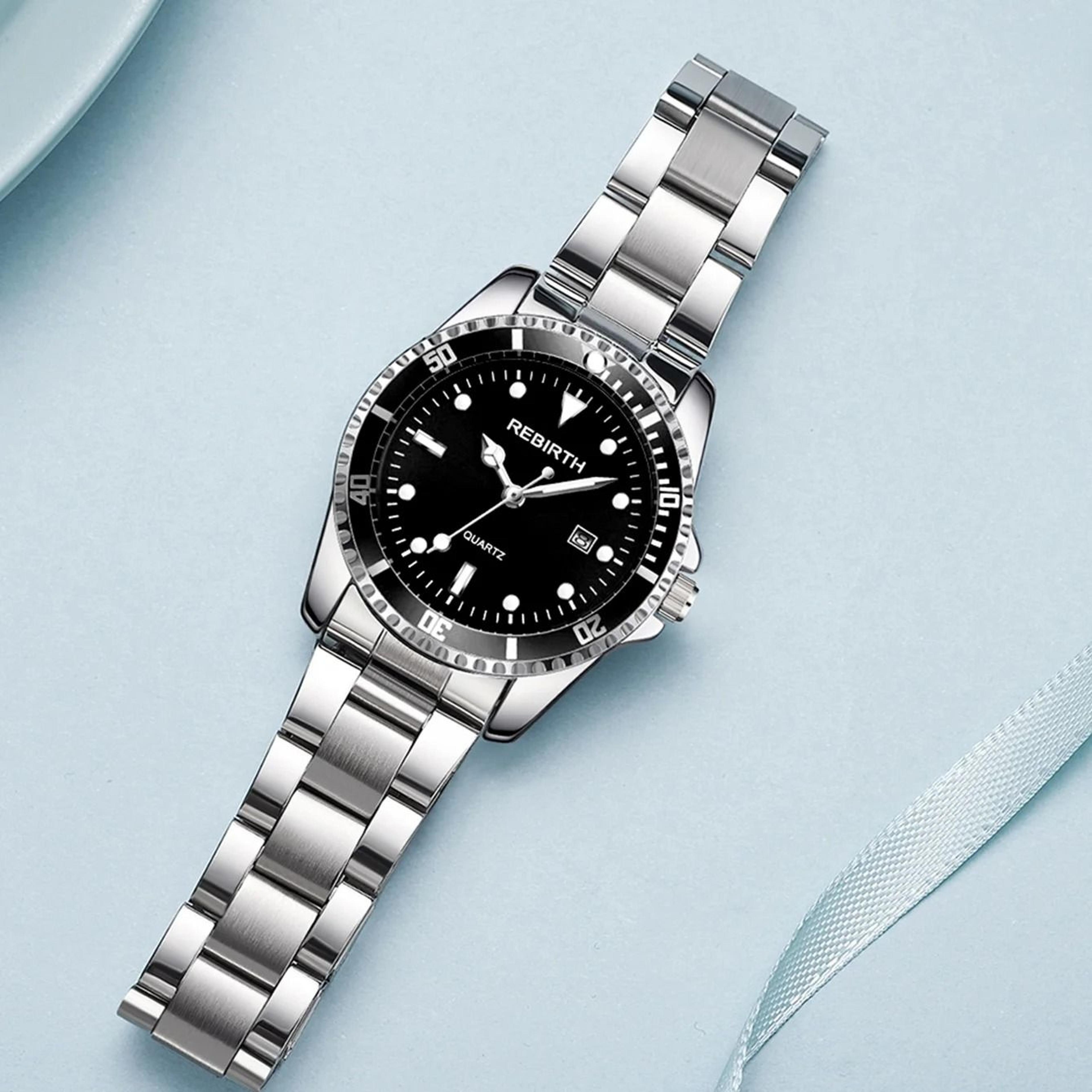 stainless steel executive watch – classic business date quartz timepiece for women
