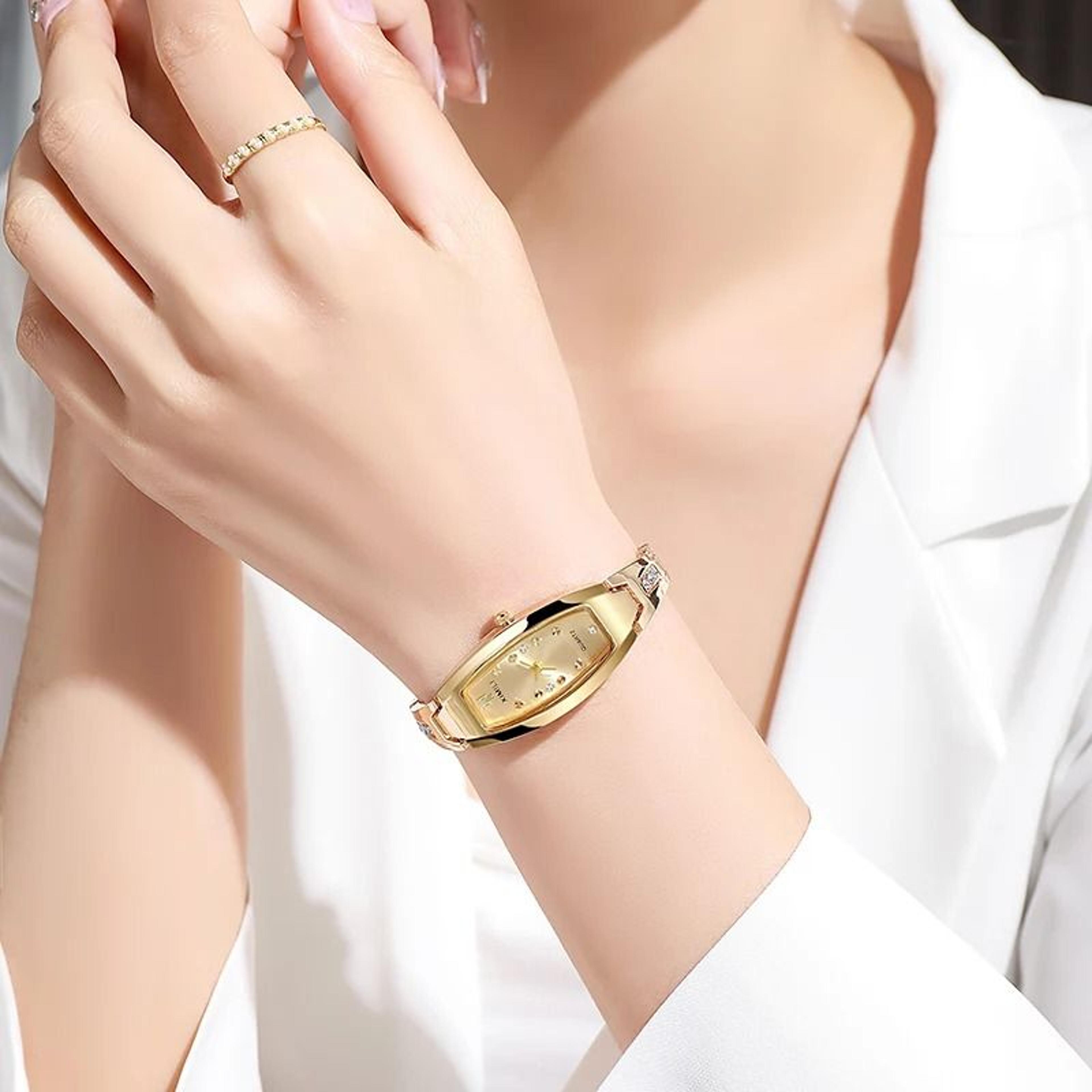 luxury diamond executive watch & bracelet set – premium stainless steel quartz timepiece with matching jewelry for women