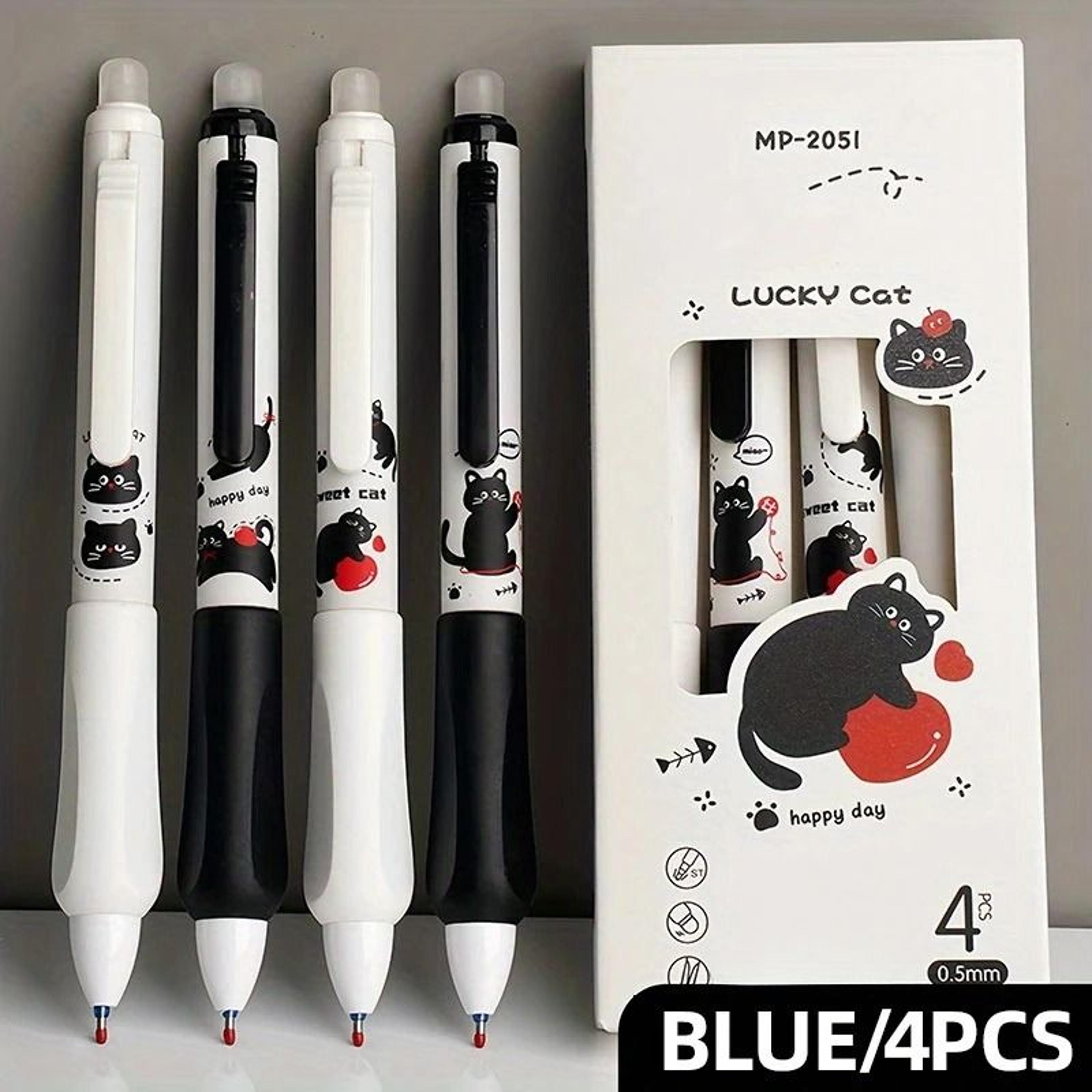 4-pack cute cat erasable gel pen set – 0.5mm precision blue ink for effortless writing & editing
