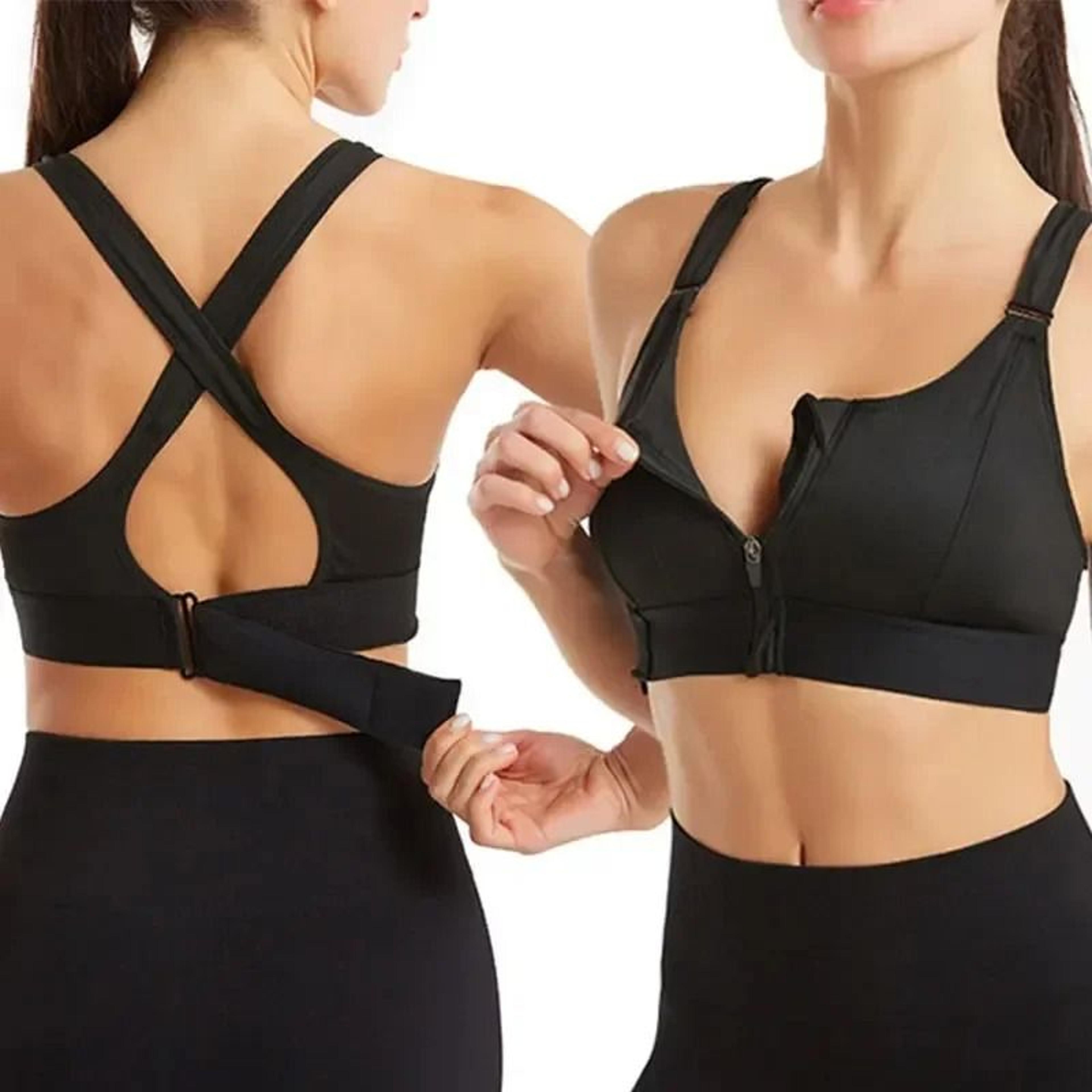 adjustable front-zipper shockproof sports bra