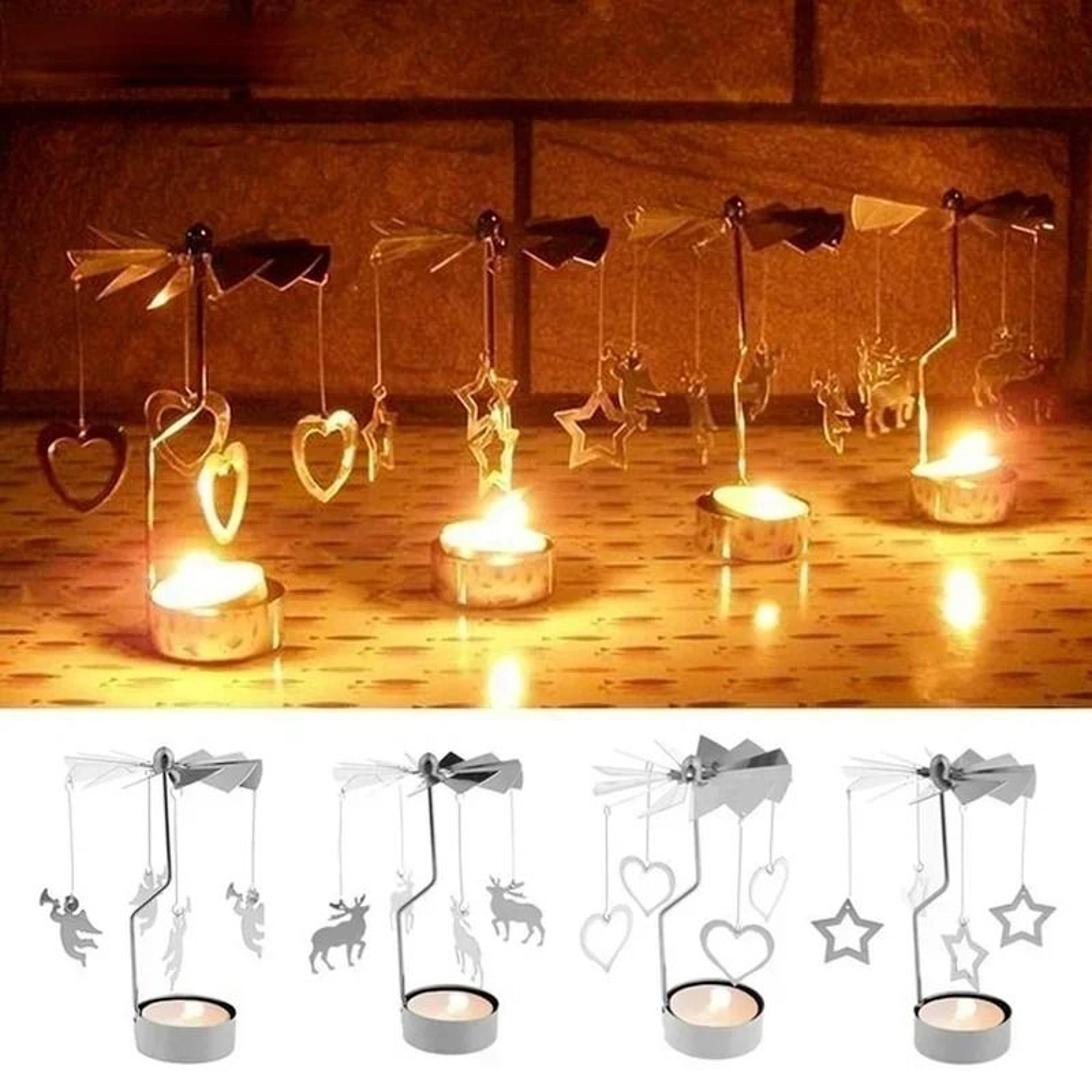 spinning rotary metal carousel candle holder