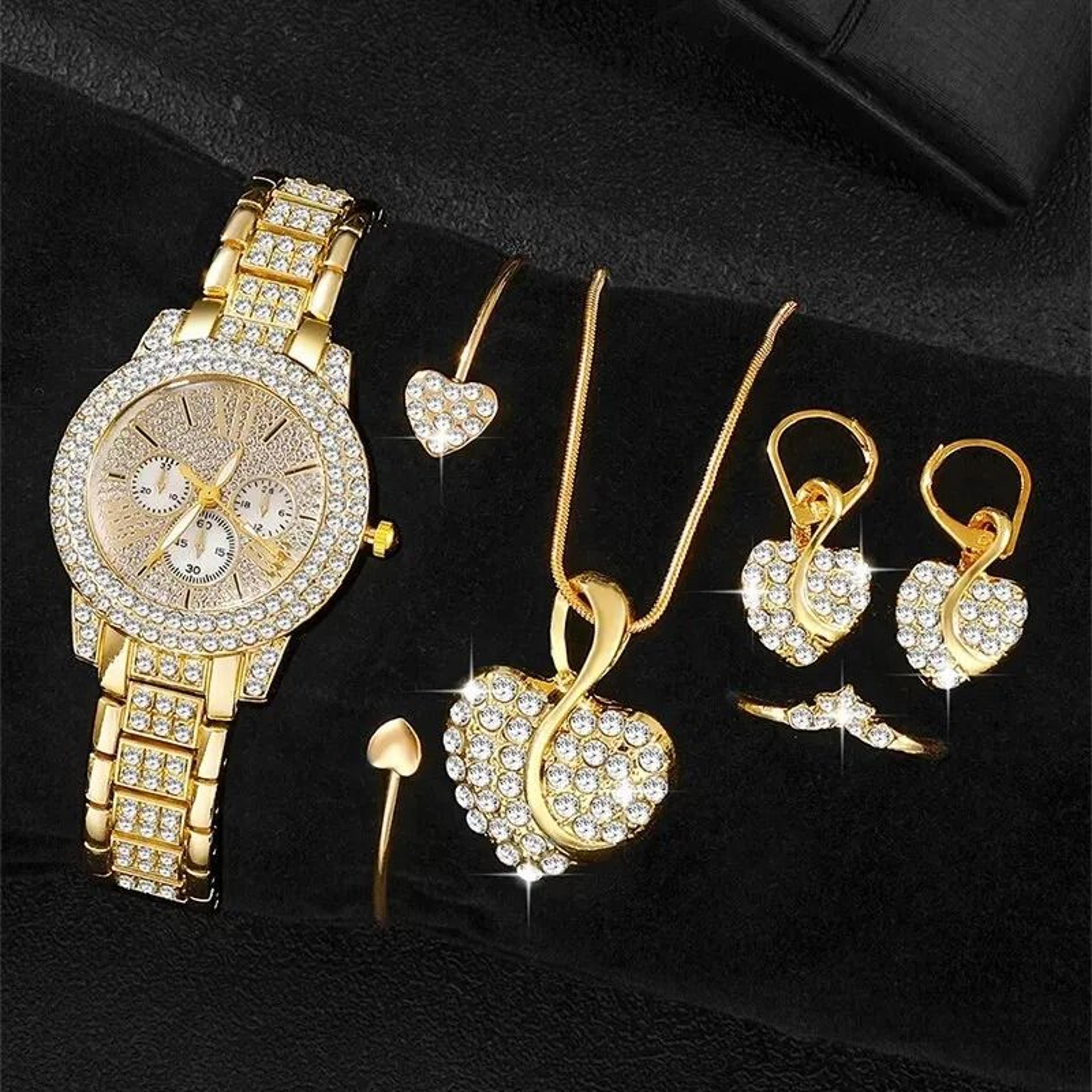 luxury rhinestone quartz jewelry set