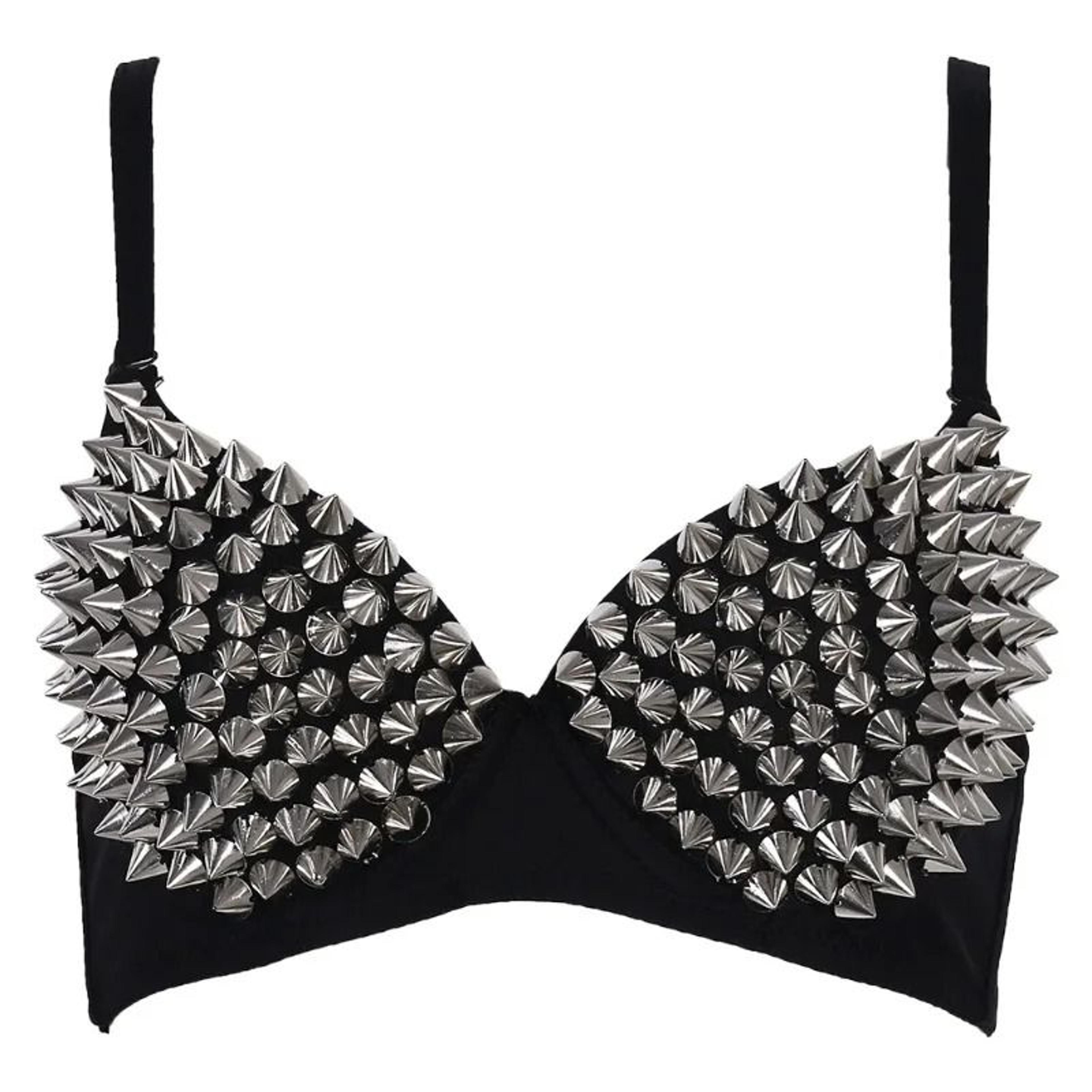 silver rivets punk rave gothic bralette