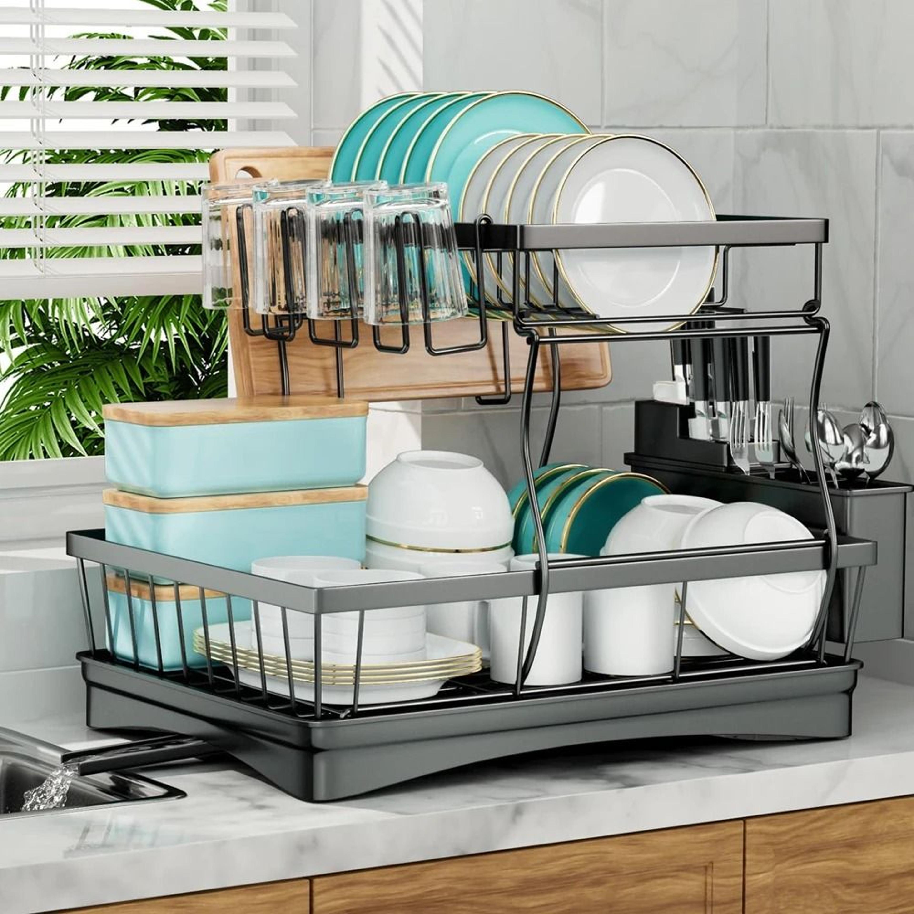 large 2-tier kitchen dish drying rack