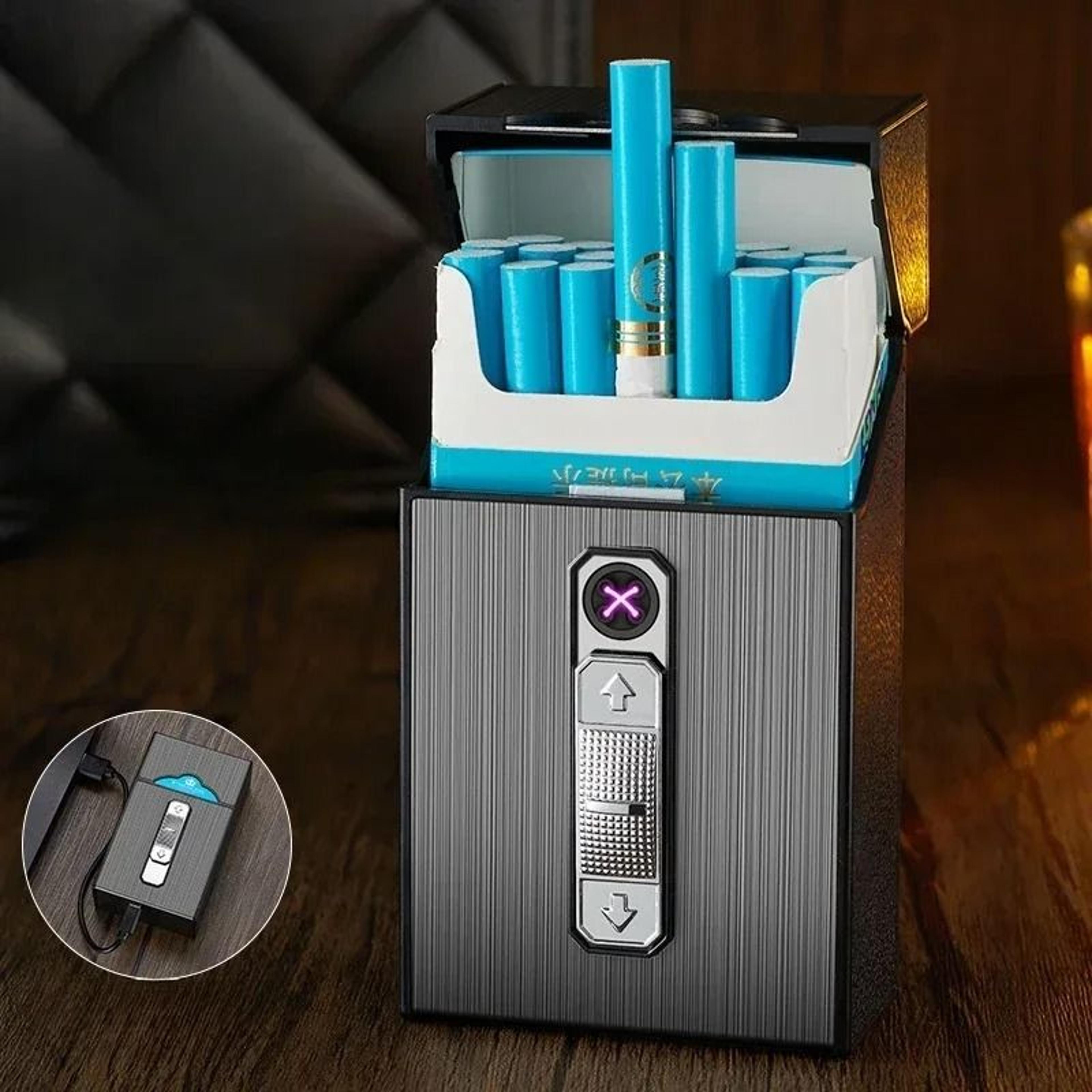 waterproof 20-capacity cigarette case with integrated double arc pulse lighter