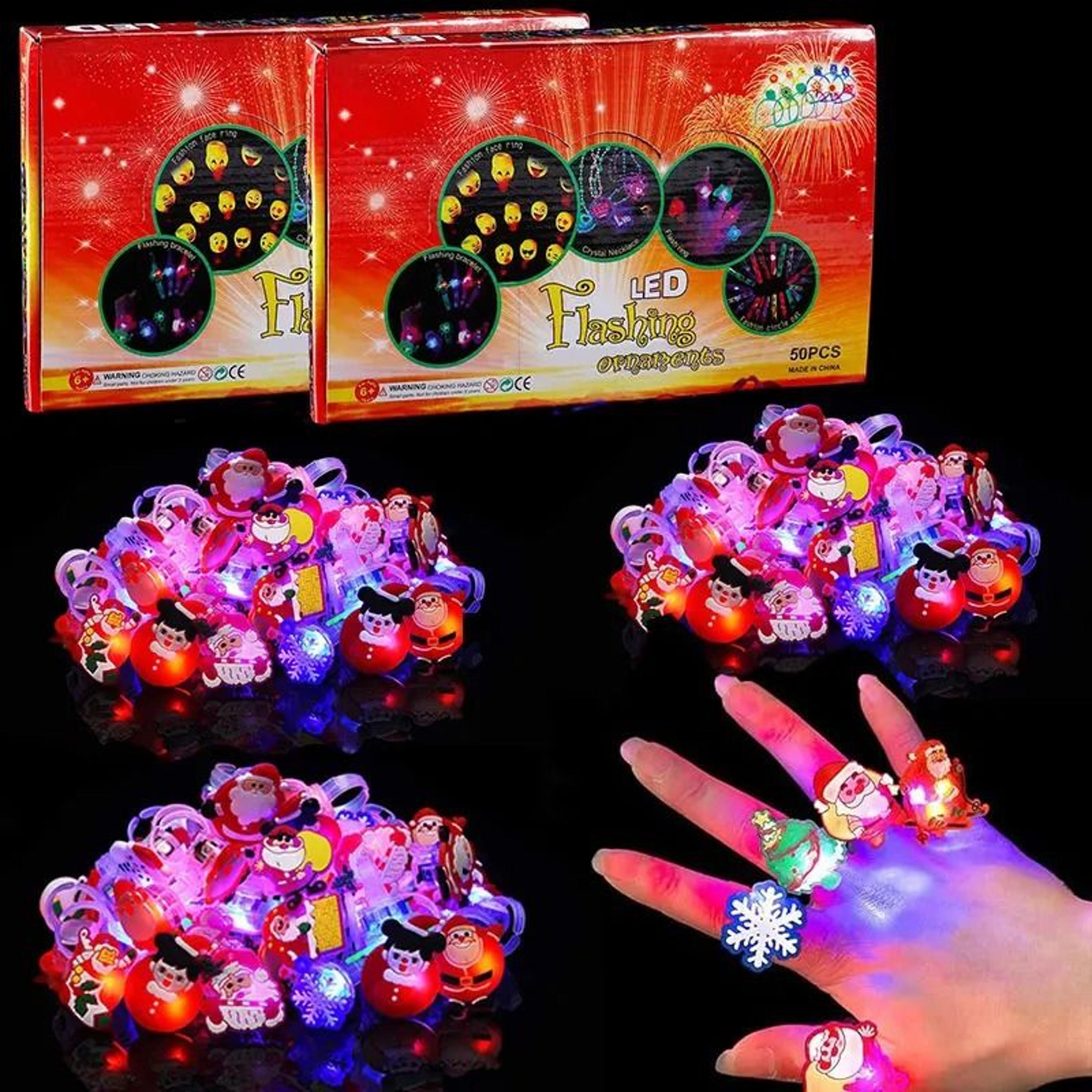 christmas led flashing rings – festive party light-up toy set
