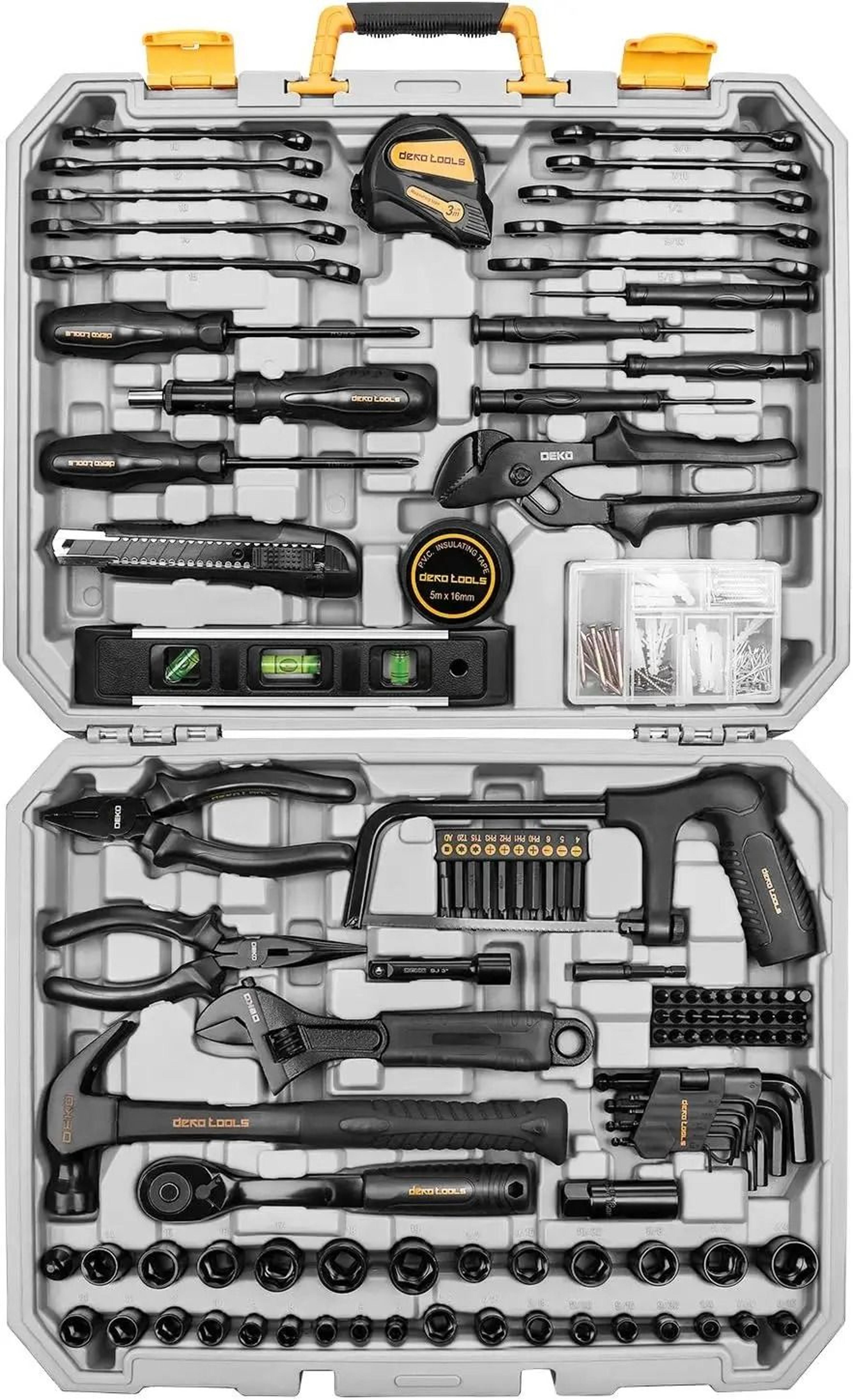 218-piece general household hand tool kit – professional home & auto repair set