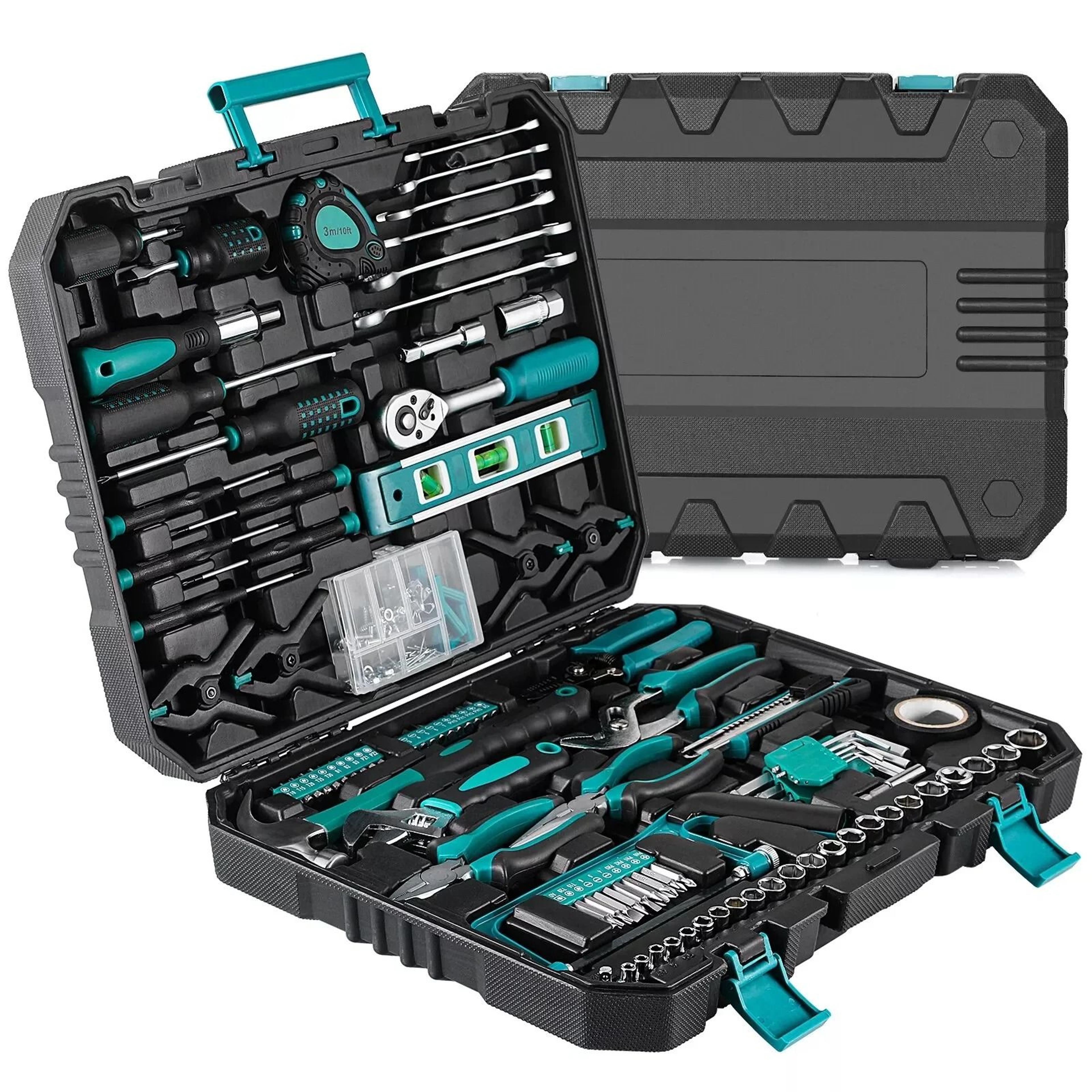 198-piece general home & auto repair tool set – professional mechanic & household kit