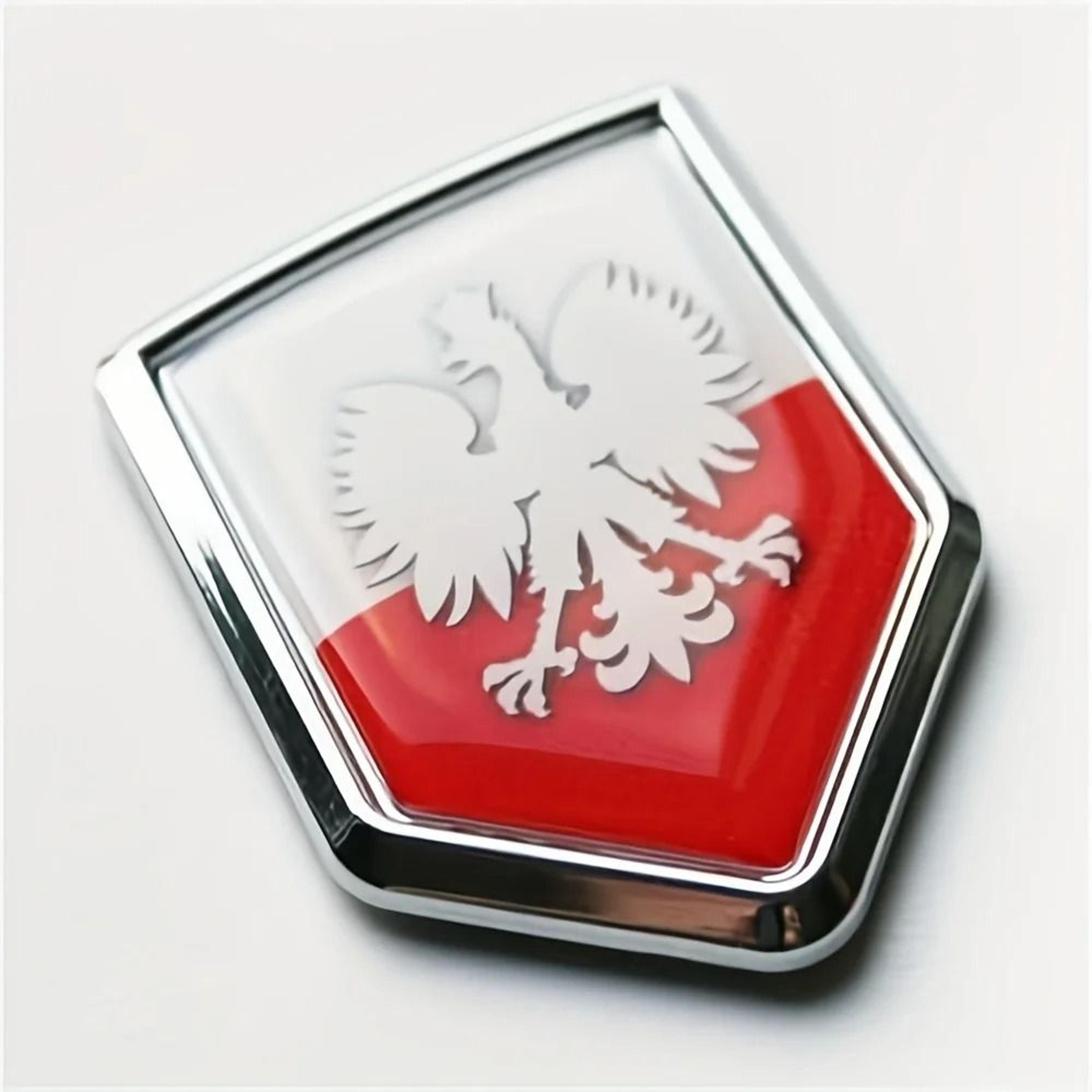 3d poland "white eagle" high-contrast chrome shield emblem
