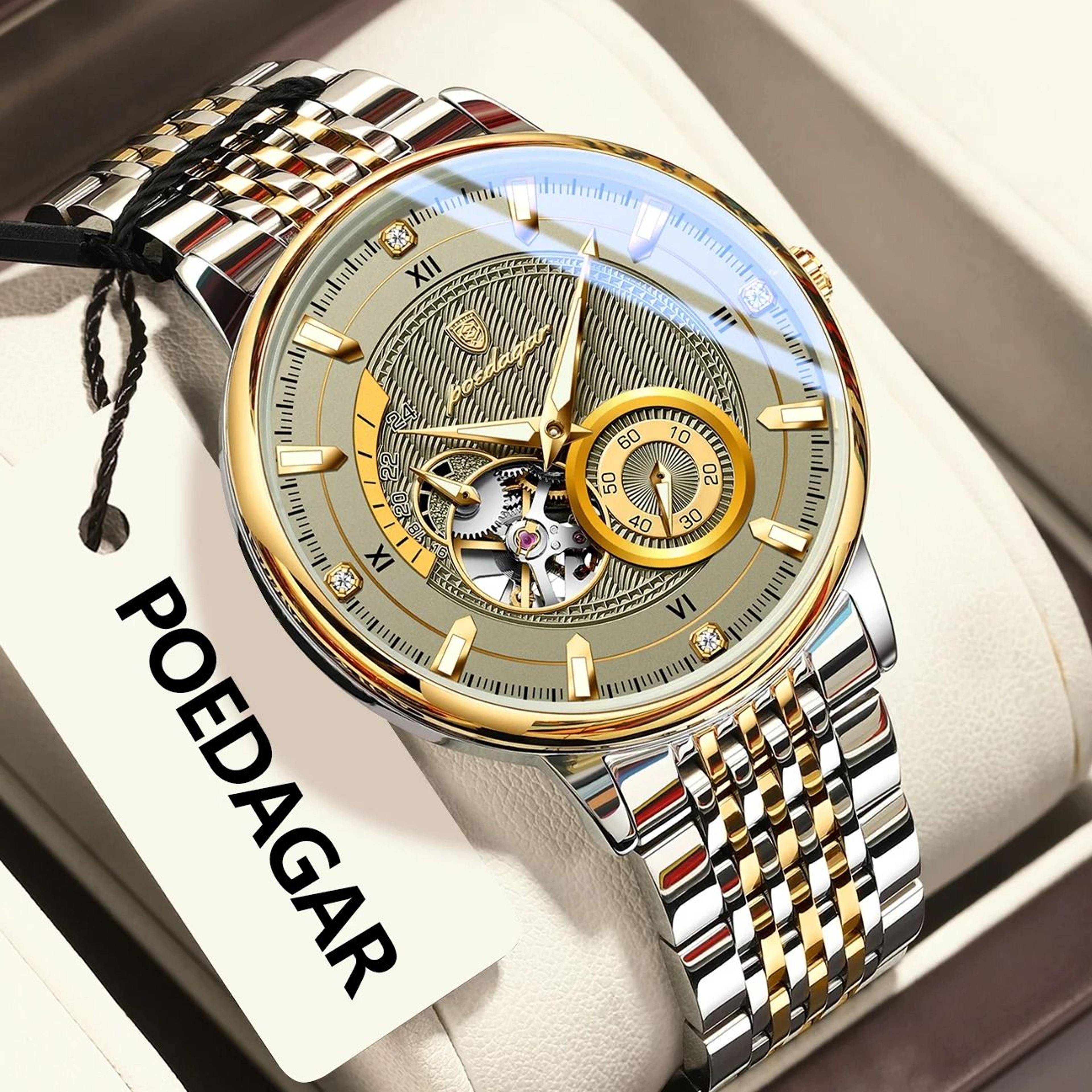 hollow tourbillon mechanical watch – luxury luminous automatic stainless steel timepiece