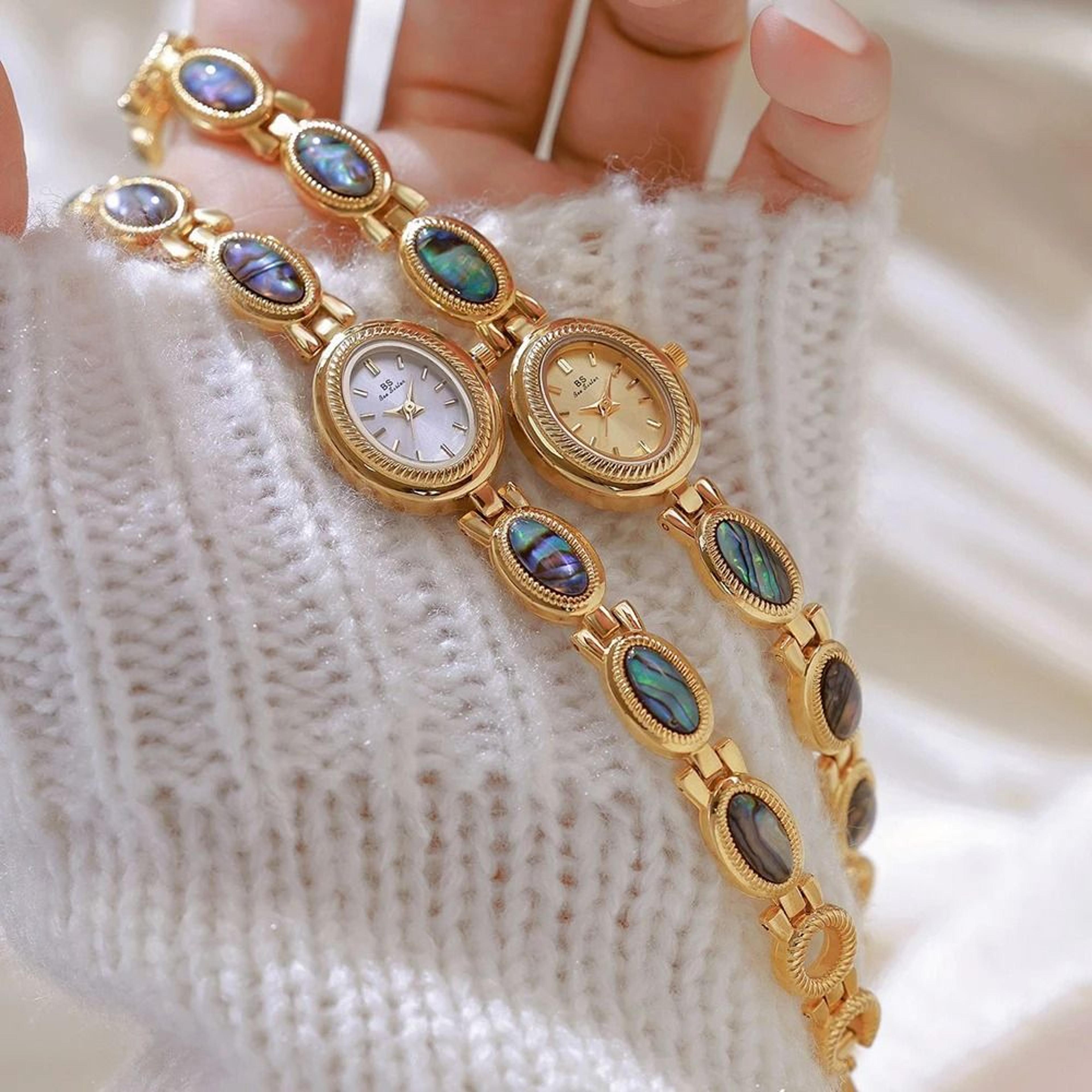 luxury vintage gold shell bracelet watch